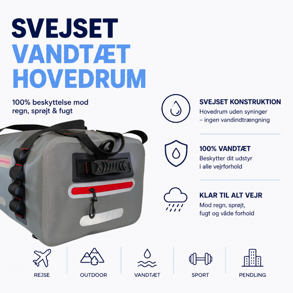 Kombi 40 – 100% Vandtæt Duffeltaske & Rygsæk til Rejse, Sport & Friluft (40L)