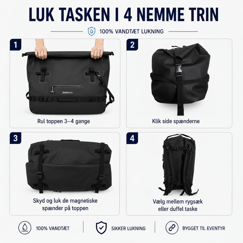 Vejrfast 60 – 100% Vandtæt Duffeltaske & Rygsæk til Rejse & Friluftsliv (60–70L)