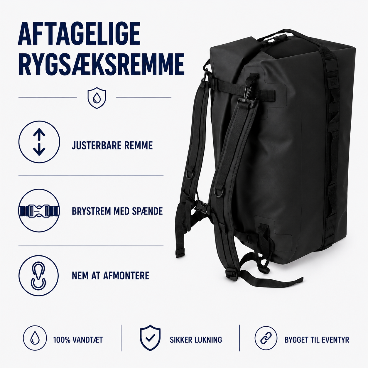 Vejrfast 60 – 100% Vandtæt Duffeltaske & Rygsæk til Rejse & Friluftsliv (60–70L)