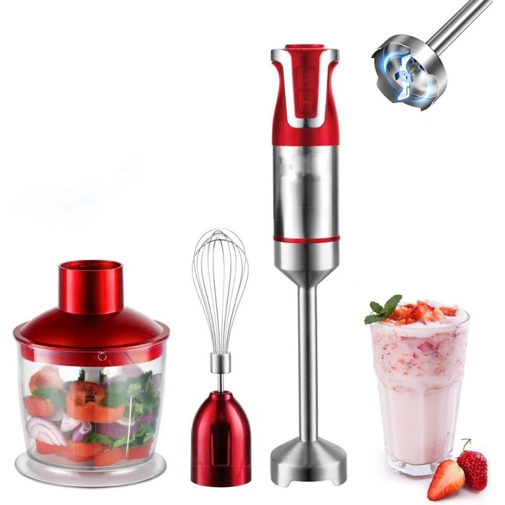 Royalty Line RL-ESMS800BLK: 3-i-1 stavblendersæt - Powerpisker, dykblender, hakker - sort/rød