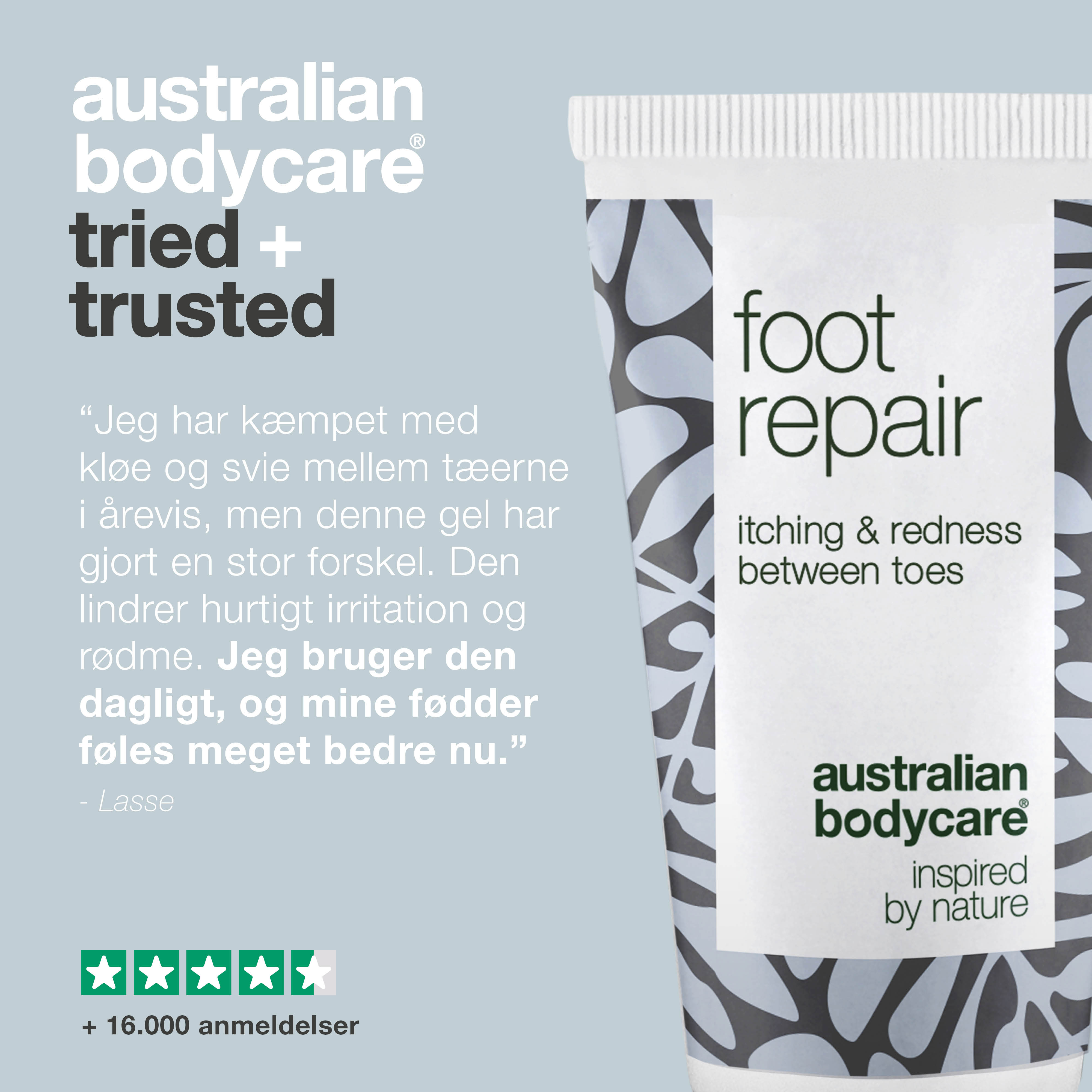 Fodgel med Tea Tree Oil — Lindrende gel mod kløe, svie og rødme mellem tæerne.