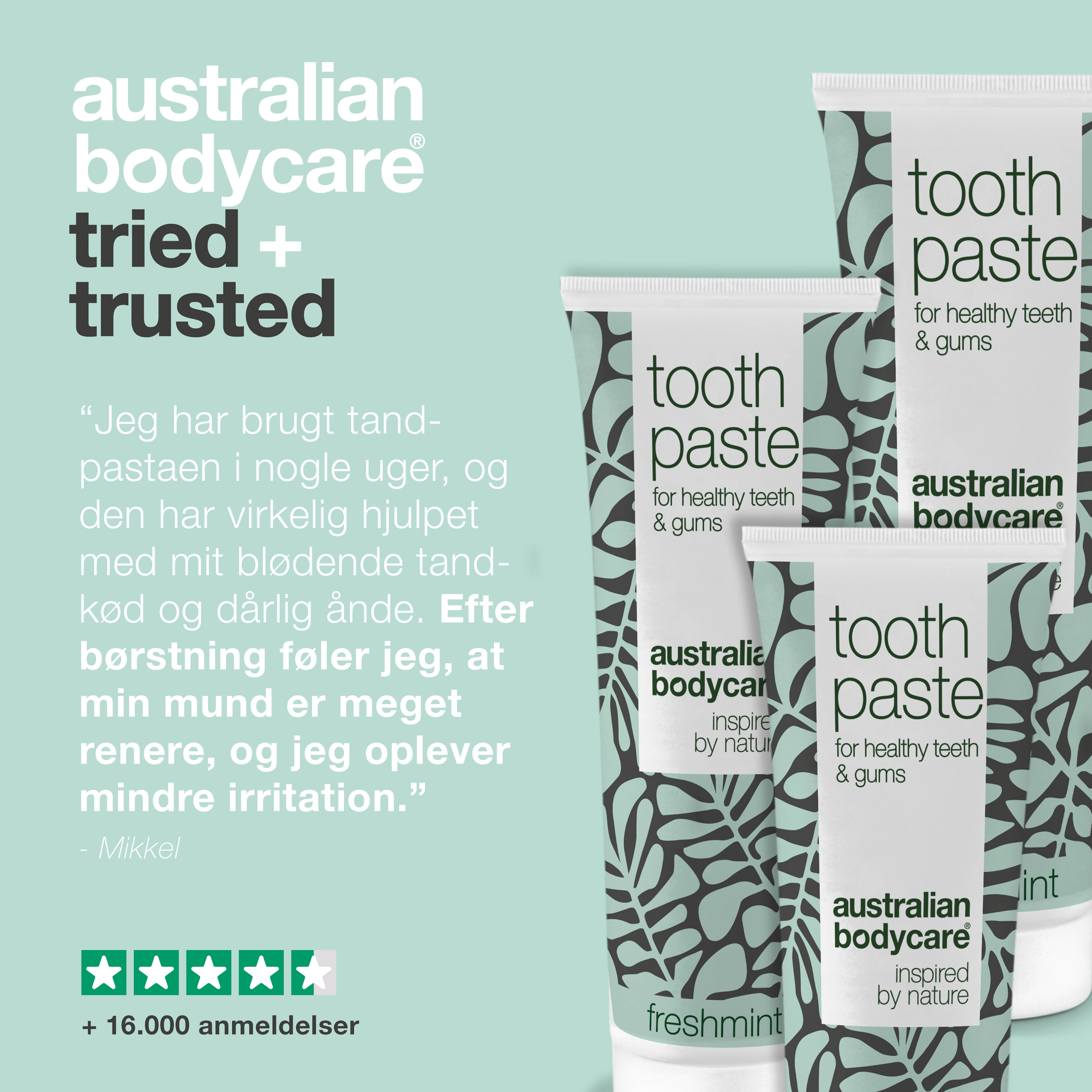 3 stk. Tea Tree Oil Tandpasta Freshmint — Til daglig pleje ved paradentose, svamp og tandkødsbetændelse