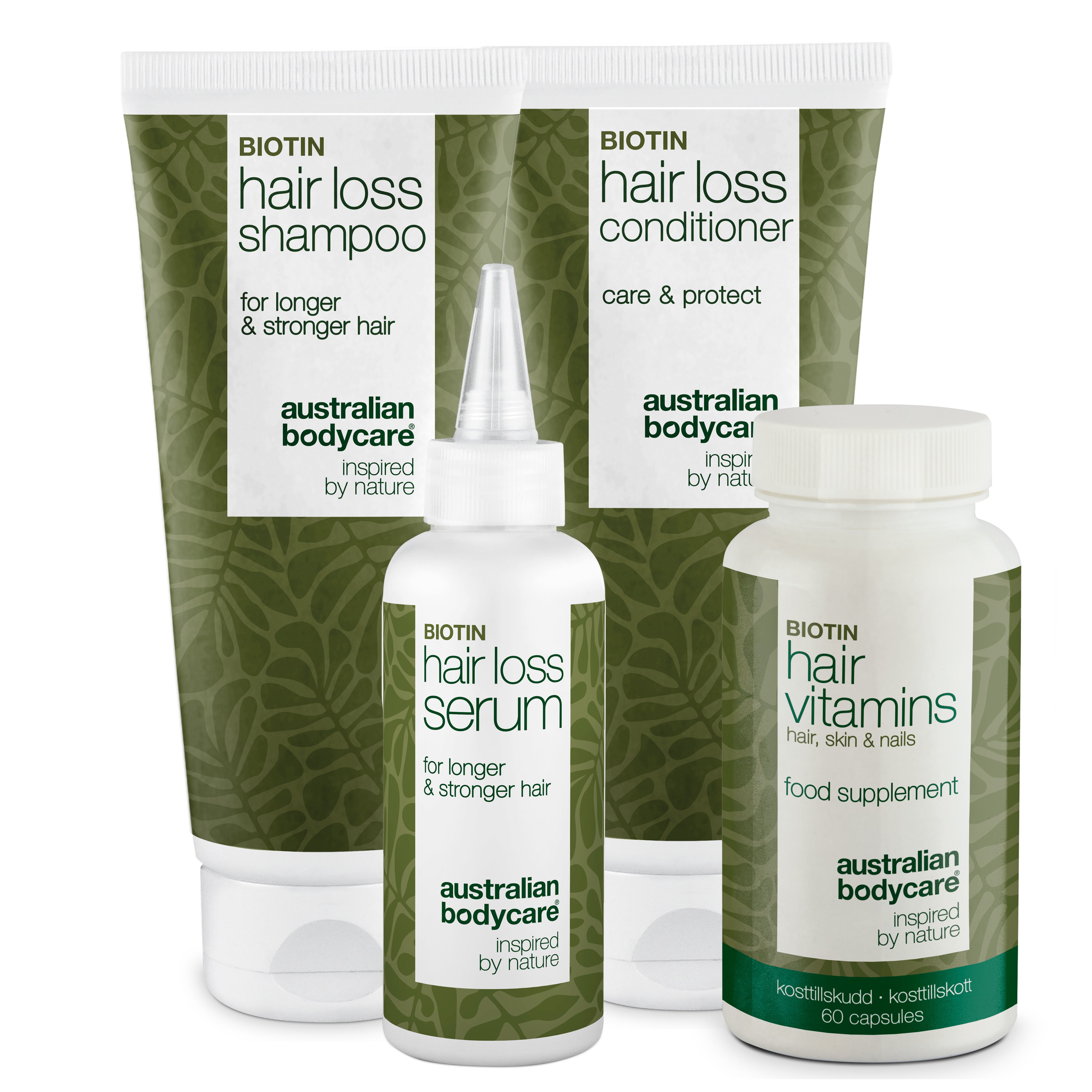 Pakke til hårtab og tyndt hår — Hårtabsprodukter med Biotin, Tea Tree Oil og Capilia Longa