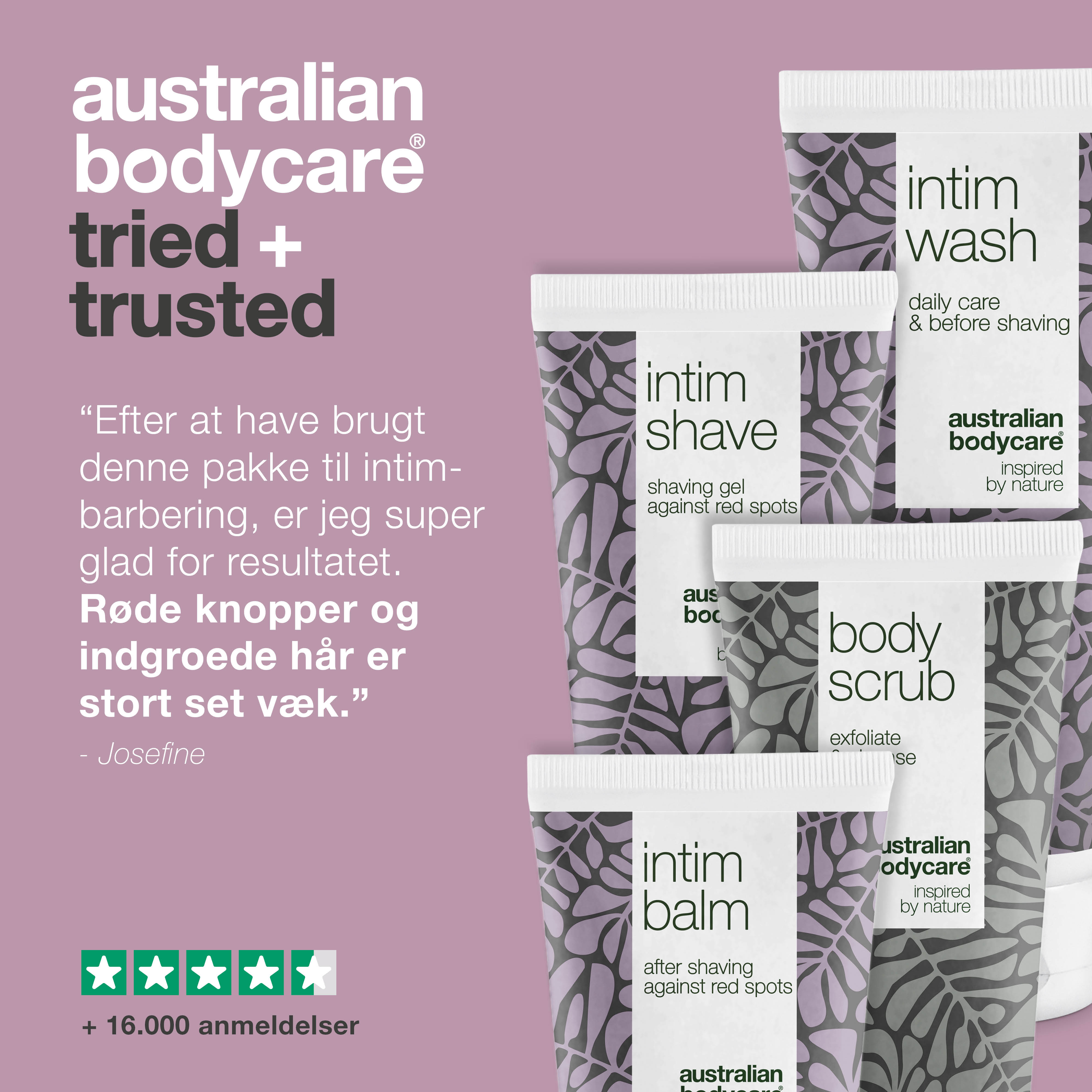 4-pak til intimbarbering mod røde knopper og indgroede hår — 4 produkter mod barberknopper og skægpest i intimområdet