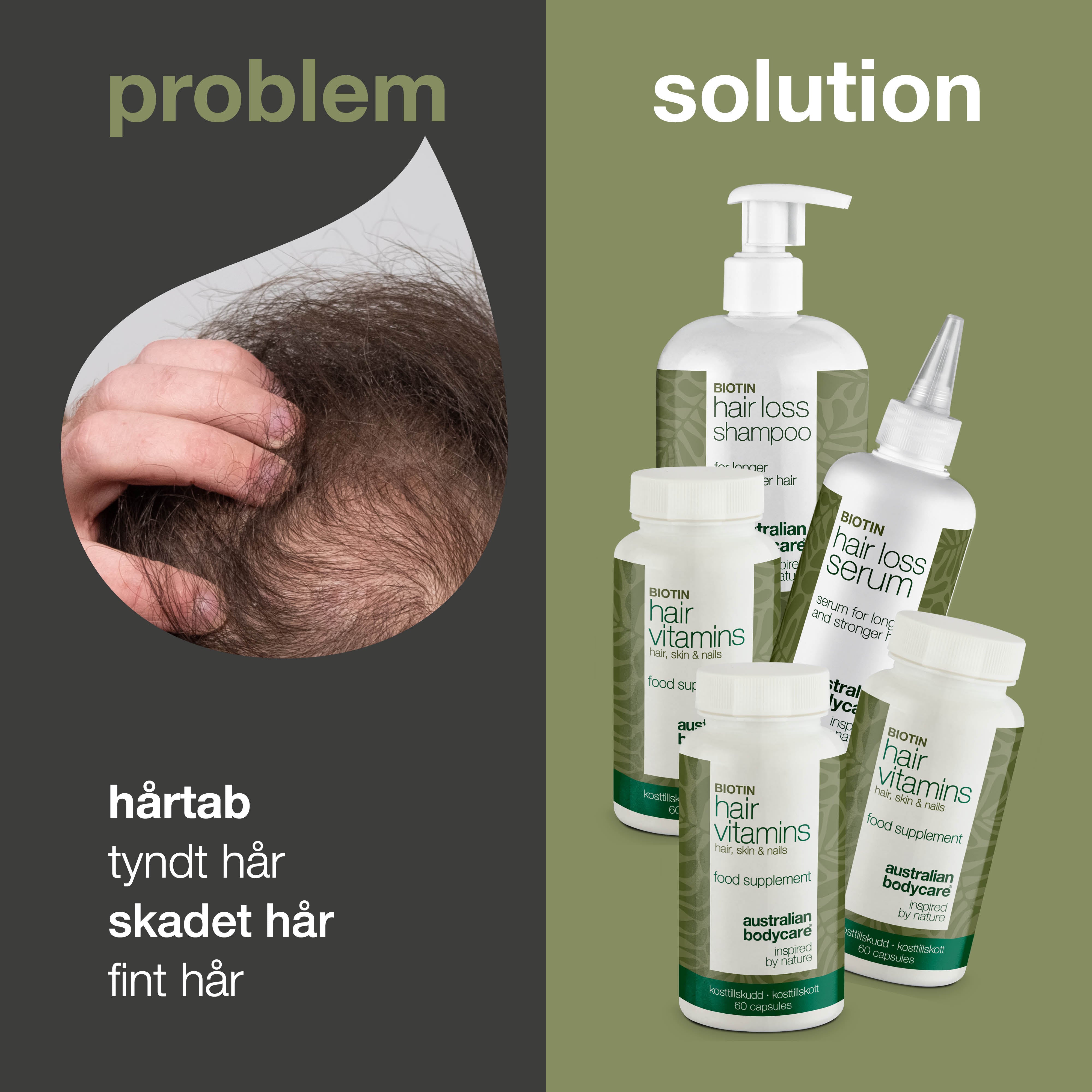 XL pakke til hårtab — 5 hårtabsprodukter med Biotin til tyndt hår