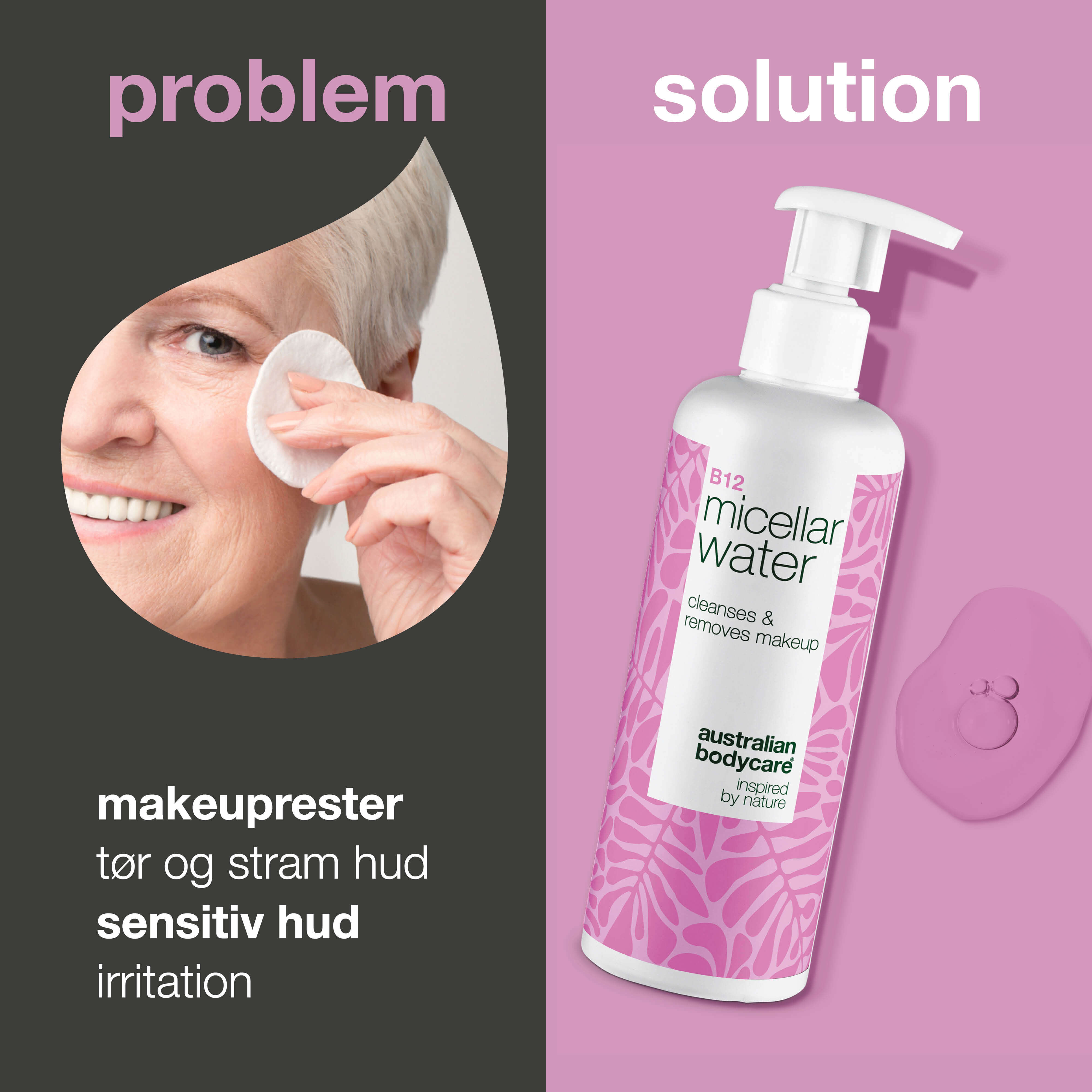 Micellar Water – Fjerner makeup og beroliger sart, tør hud — Micellar Water fjerner makeup og rødme. Velegnet til sensitiv hud. Indeholder B12, Niacinamid og fugtgivende Glycerin.