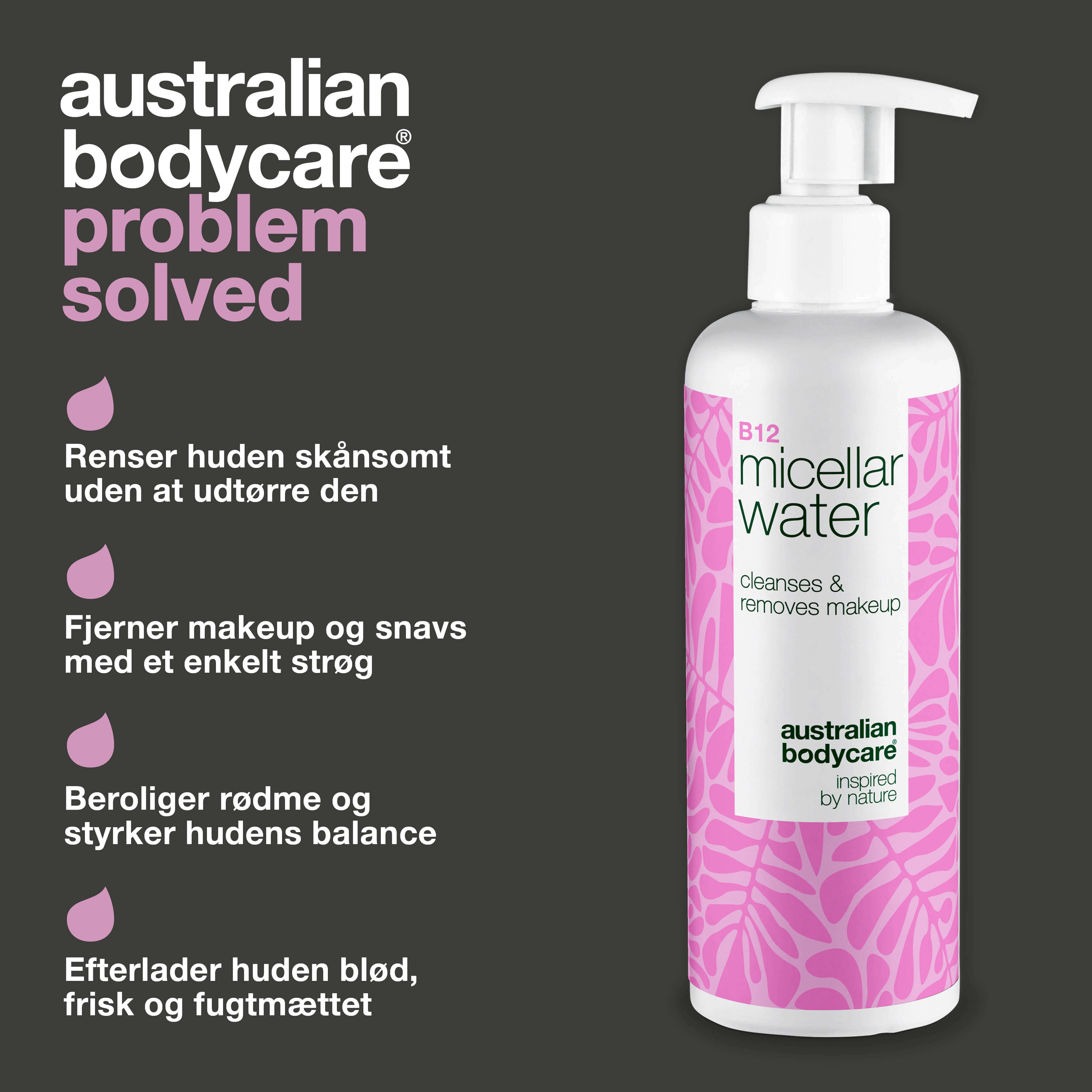 Micellar Water – Fjerner makeup og beroliger sart, tør hud — Micellar Water fjerner makeup og rødme. Velegnet til sensitiv hud. Indeholder B12, Niacinamid og fugtgivende Glycerin.