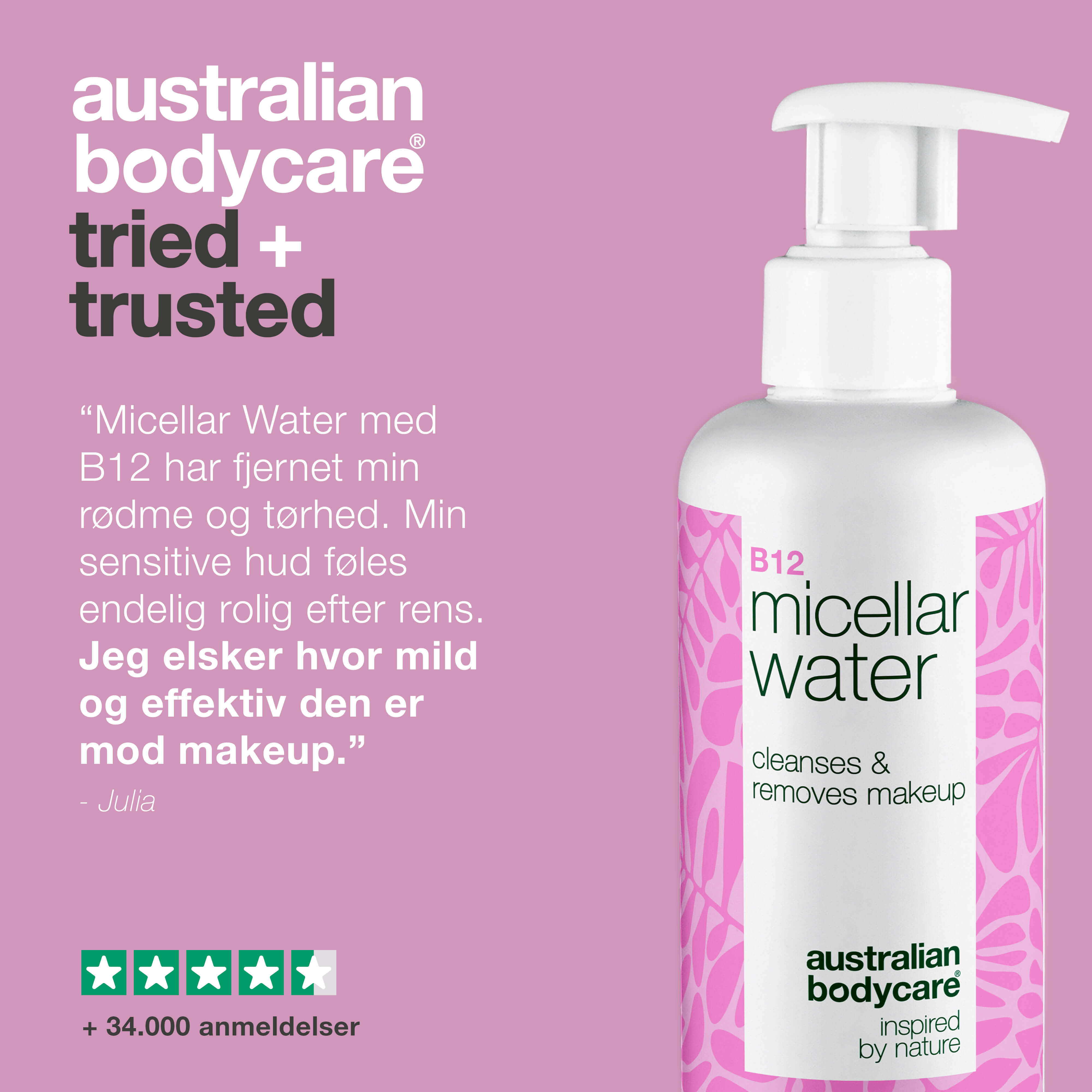 Micellar Water – Fjerner makeup og beroliger sart, tør hud — Micellar Water fjerner makeup og rødme. Velegnet til sensitiv hud. Indeholder B12, Niacinamid og fugtgivende Glycerin.