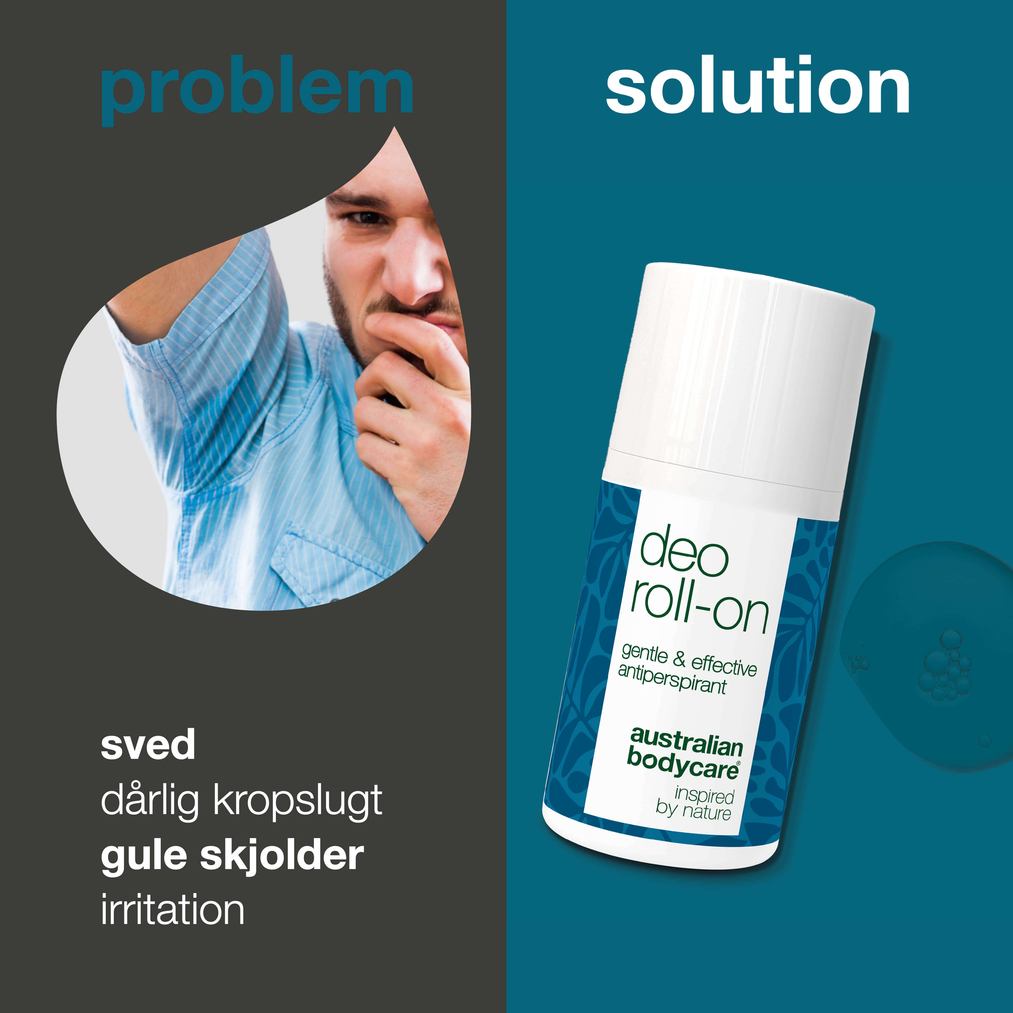 Antiperspirant roll-on mod sved og lugt hele dagen — Blokerer sveden, fjerner lugten og holder tøjet fri for skjolder – så du kan føle dig frisk hele dagen.