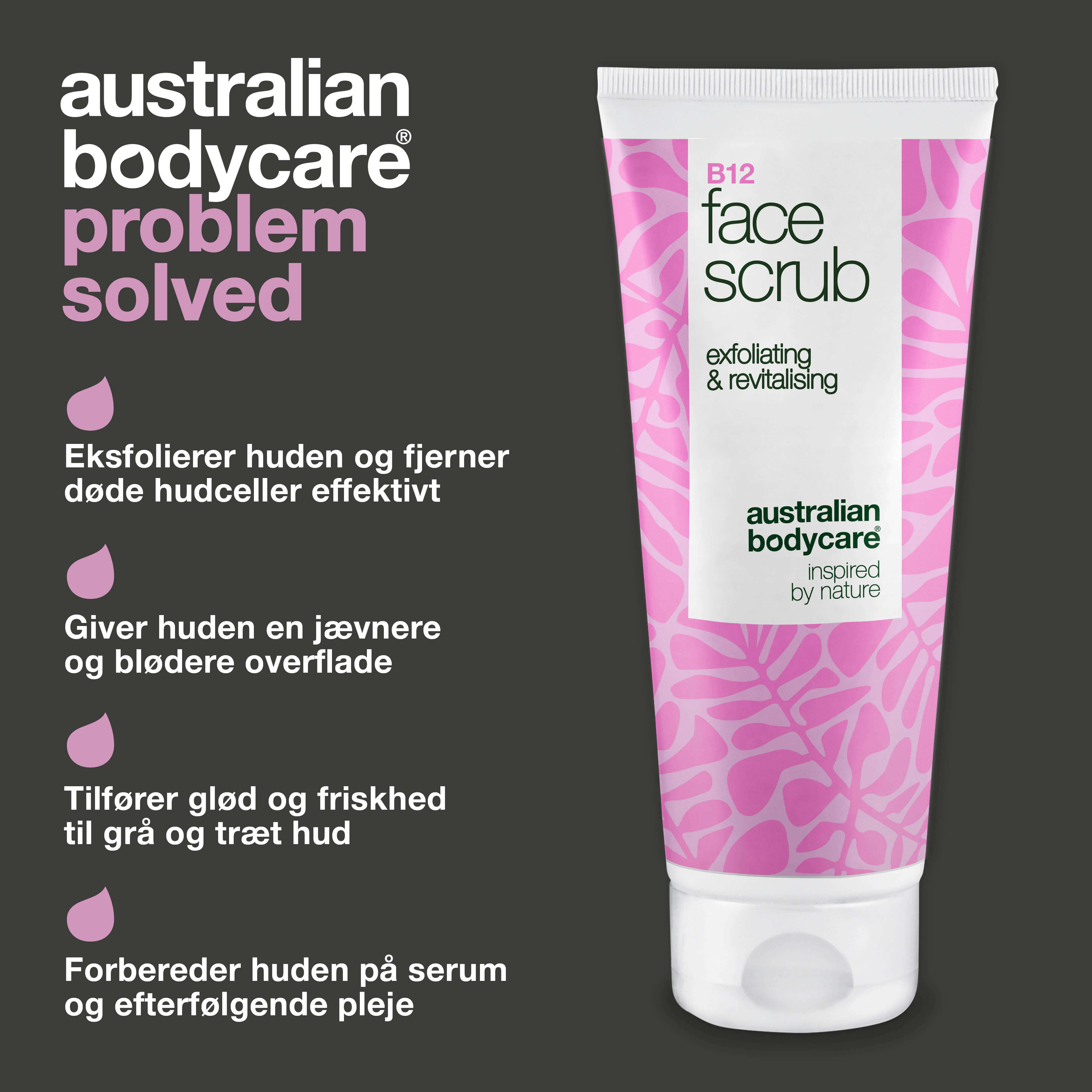 Face Scrub til mat hud – fjerner døde hudceller med B12 — Face Scrub til mat hud der mangler glød. Indeholder B12 vitamin, glykolsyre og abrikoskerner som eksfolierer og fornyer huden.