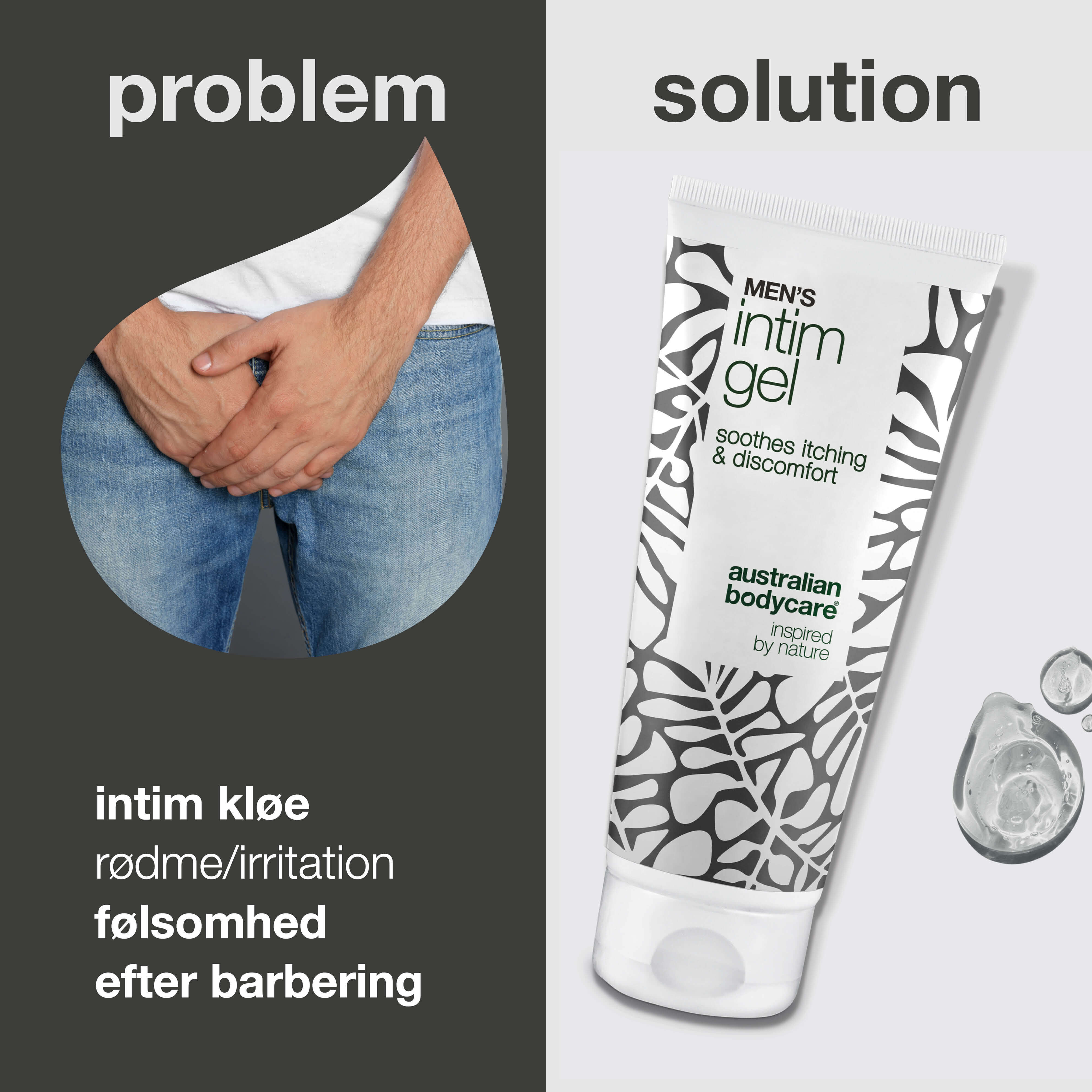 Men’s Intimate Gel – Mod kløe og irritation i intimområdet — Slip for kløe og ubehag med Men’s Intimate Gel. Holder huden frisk og velplejet med en hurtigt absorberende, ikke-fedtet formel