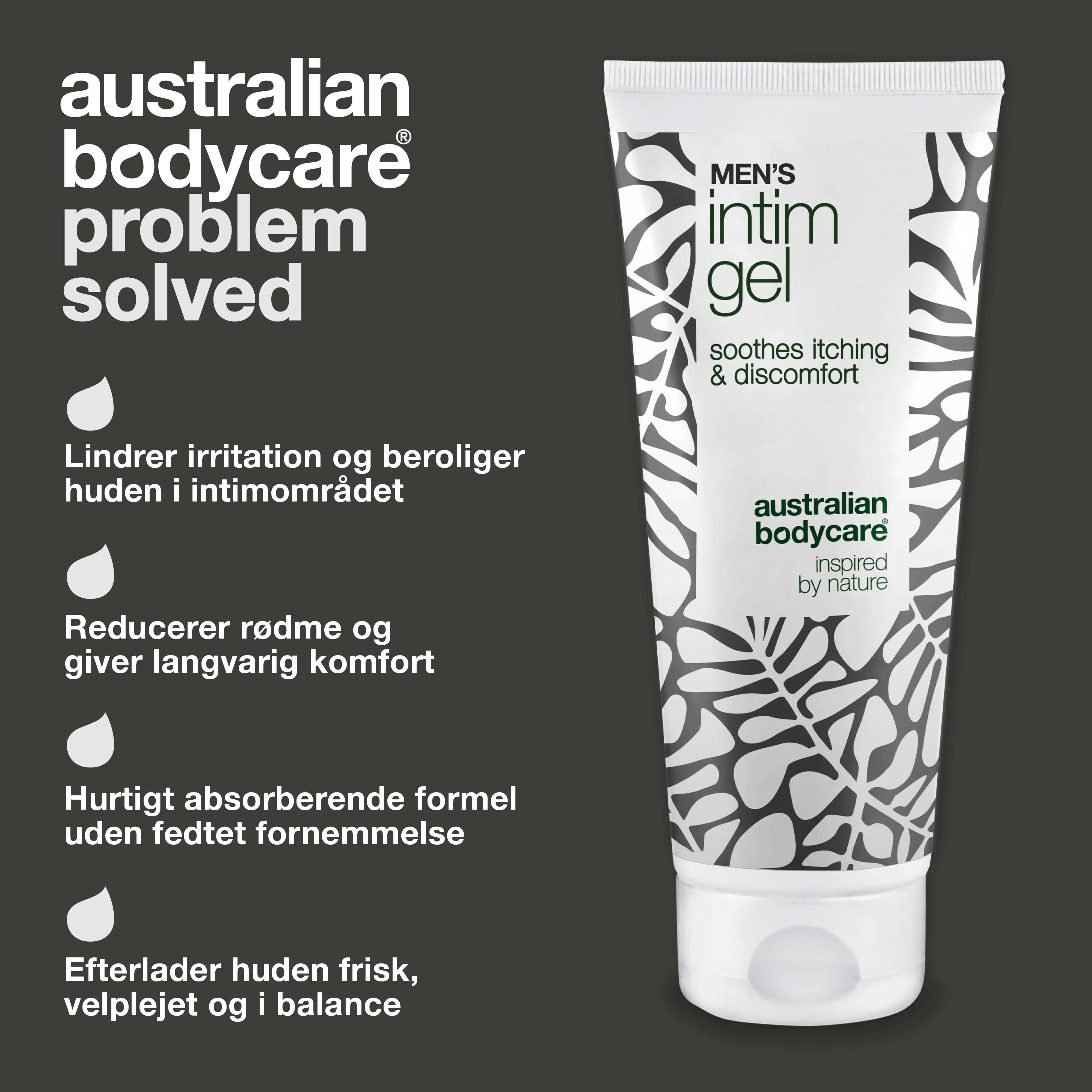 Men’s Intimate Gel – Mod kløe og irritation i intimområdet — Slip for kløe og ubehag med Men’s Intimate Gel. Holder huden frisk og velplejet med en hurtigt absorberende, ikke-fedtet formel