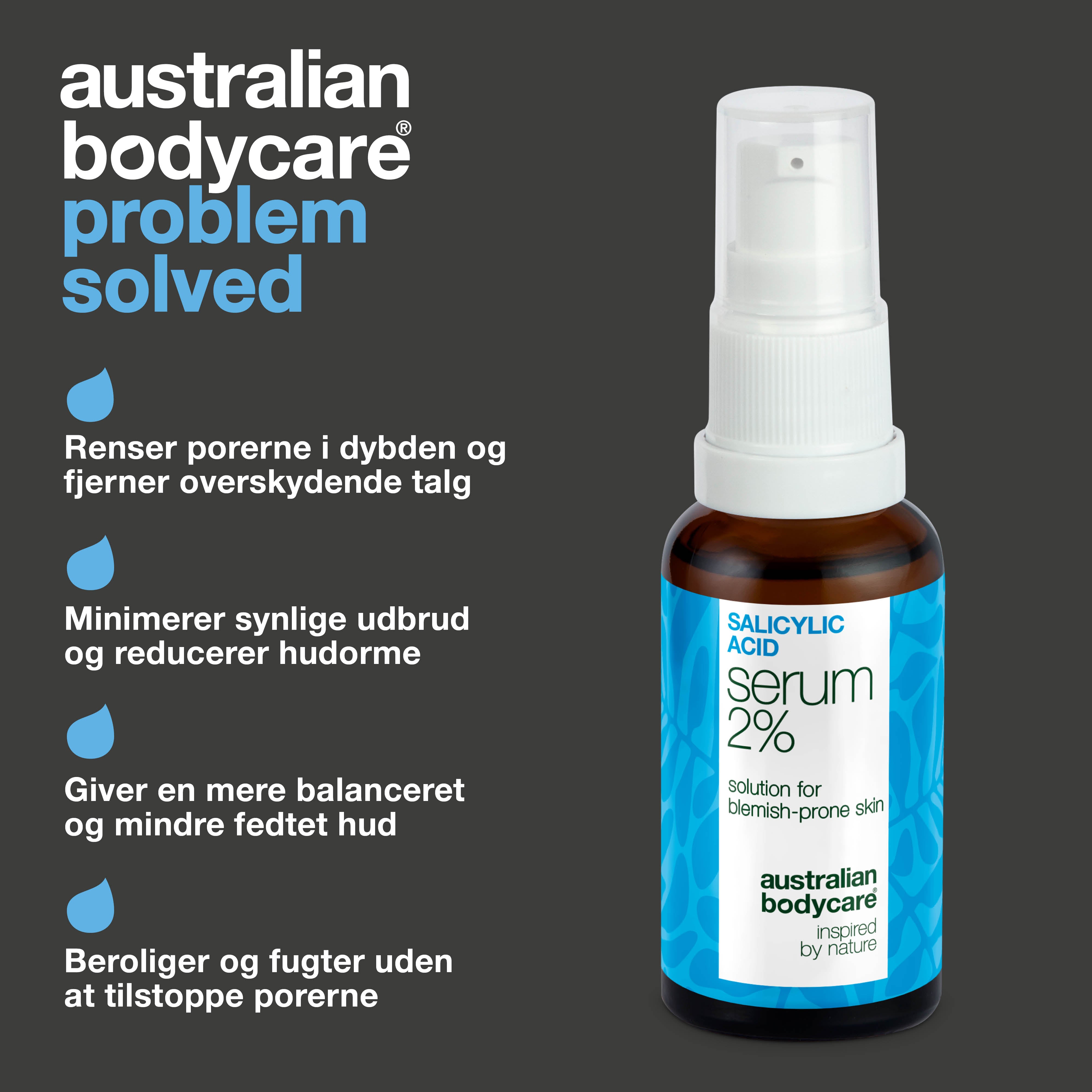 Serum mod bumser, hudorme og uren hud – Salicylsyre 2 % — Serum mod bumser og fedtet hud. Renser porer og dæmper udbrud. Med salicylsyre 2 %, Zinc PCA, grøn te og hyaluronsyre.
