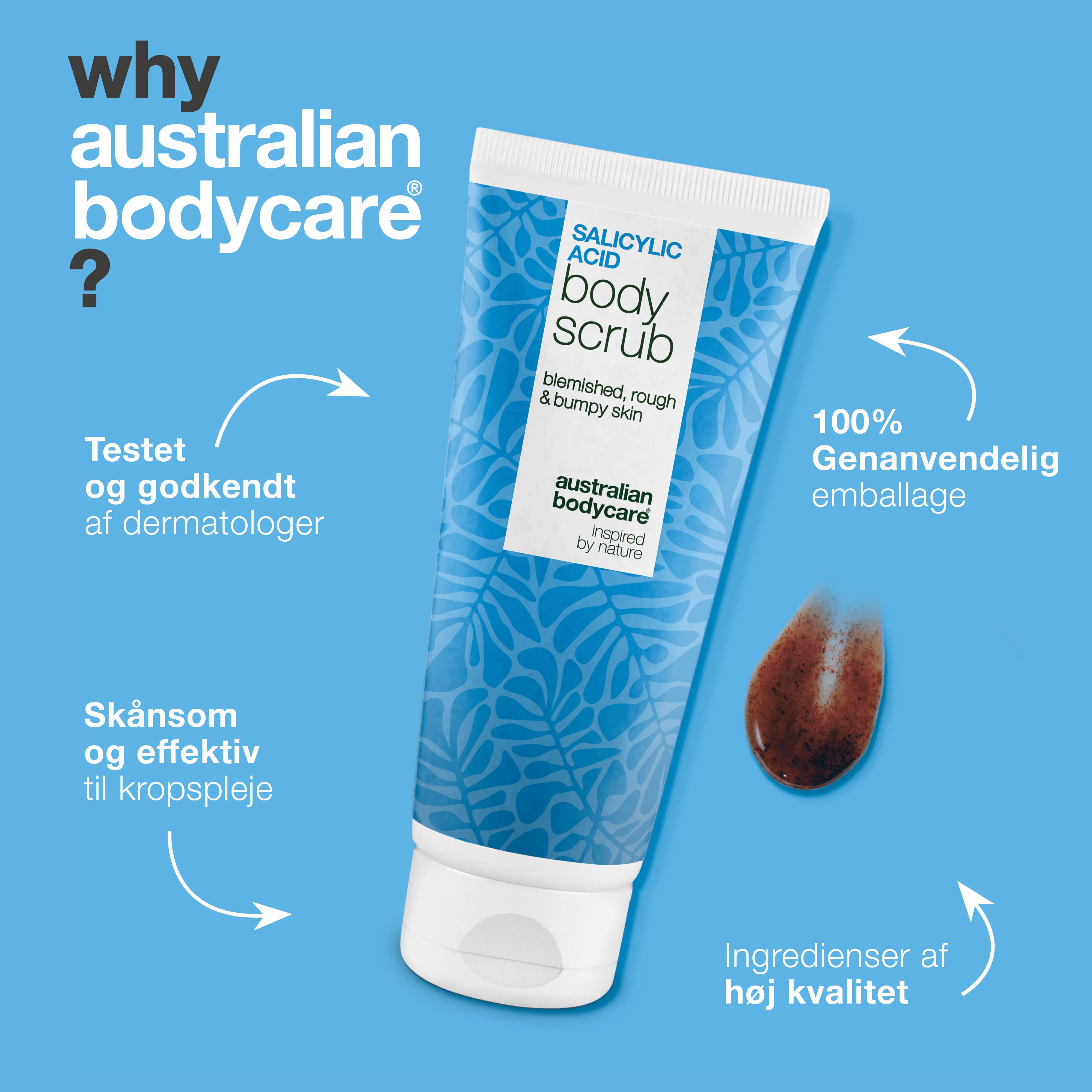 Body Scrub med salicylsyre til uren hud på kroppen – giver glattere hud — Body Scrub med salicylsyre fjerner døde hudceller, bumser og tilstoppede porer. Indeholder salicylsyre, glykolsyre & glycerin