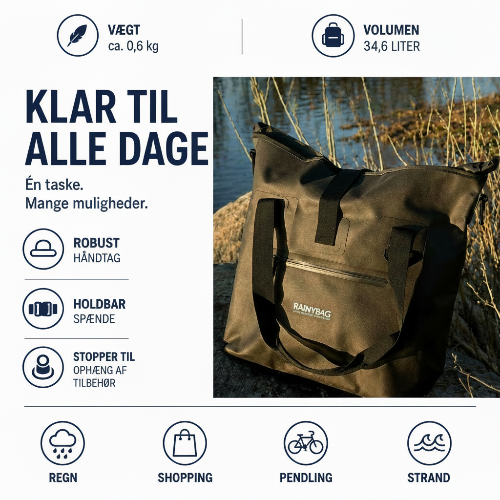 Vejrfast 35 – 100% Vandtæt Tote Taske til Hverdag & Friluft (35L)