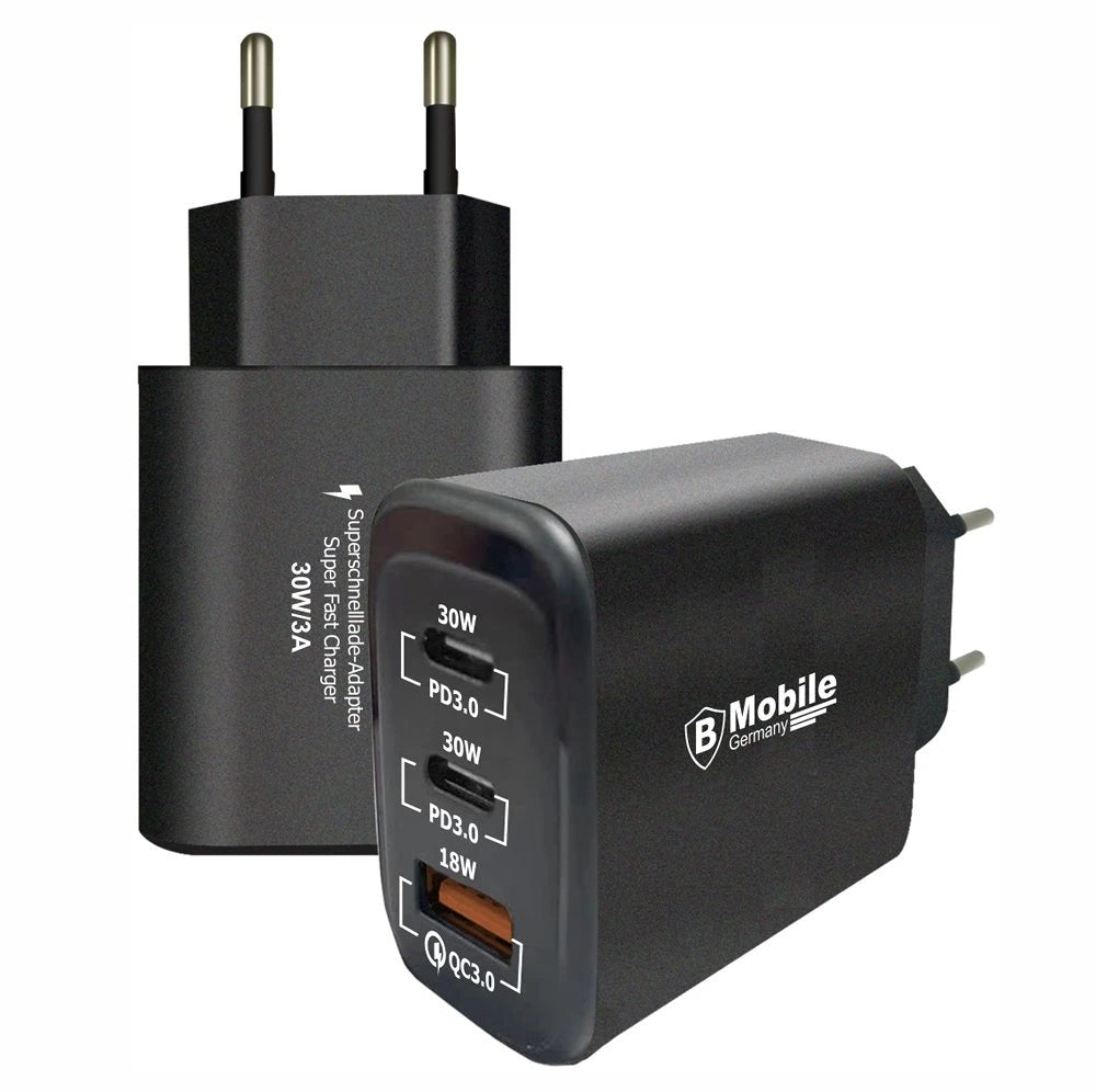B-Mobil Hurtigopladeradapter 230V 1 USB + 2 USB-C porte