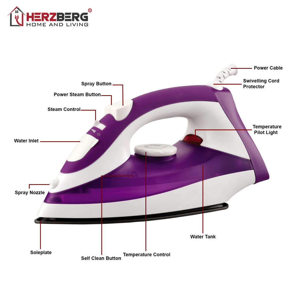 Herzberg HG-8036: Dampstrygejern 2200W - Lilla