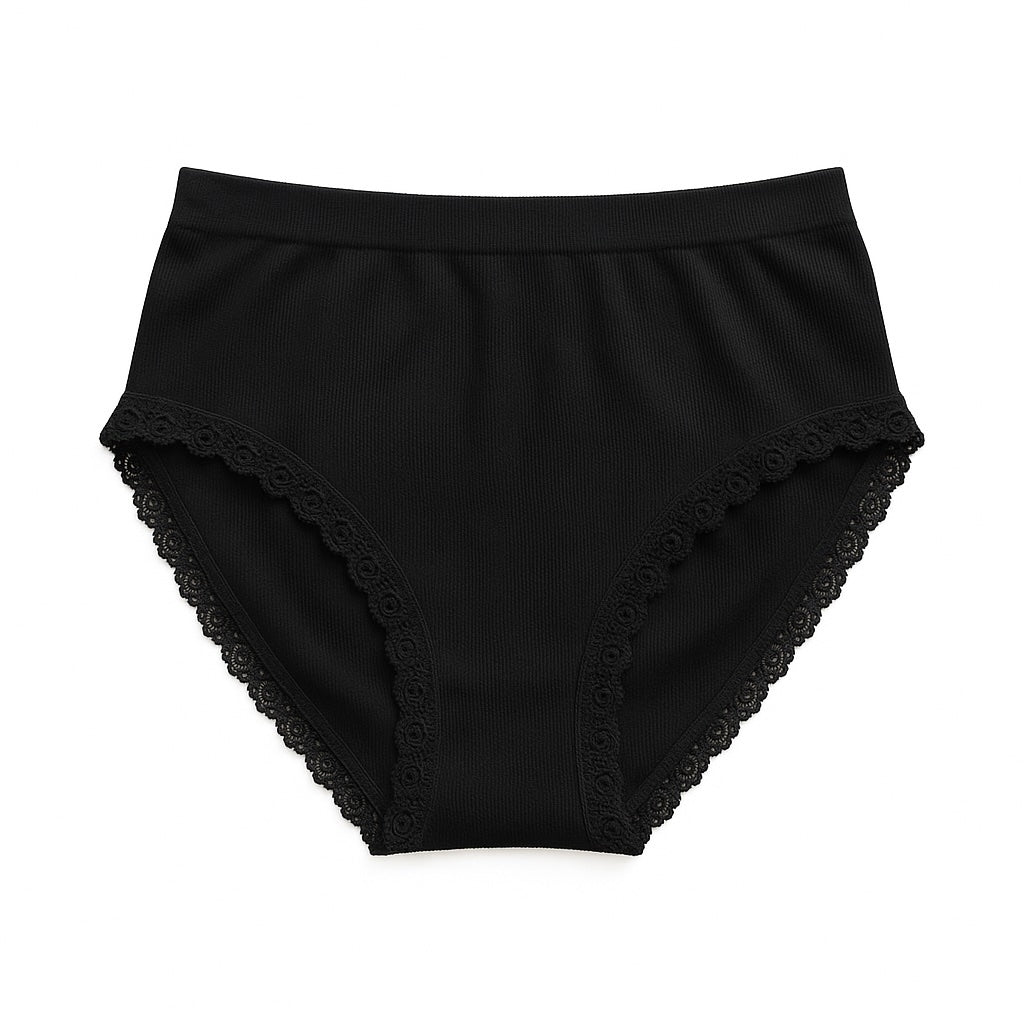Vanting Seamless Bikini Brief W. Lace Hvid/Sort 3-pak