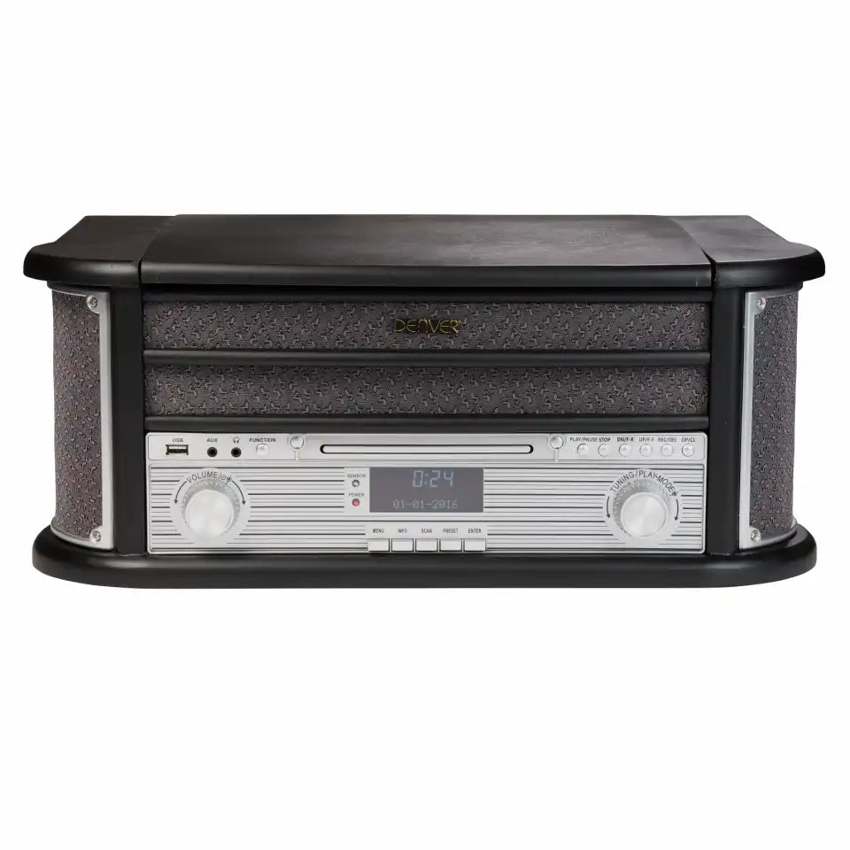 Denver MRD-51B SORT RETRO Anlæg med DAB+ og FM-radio, en pladespiller, kassetteafspiller og meget mere.