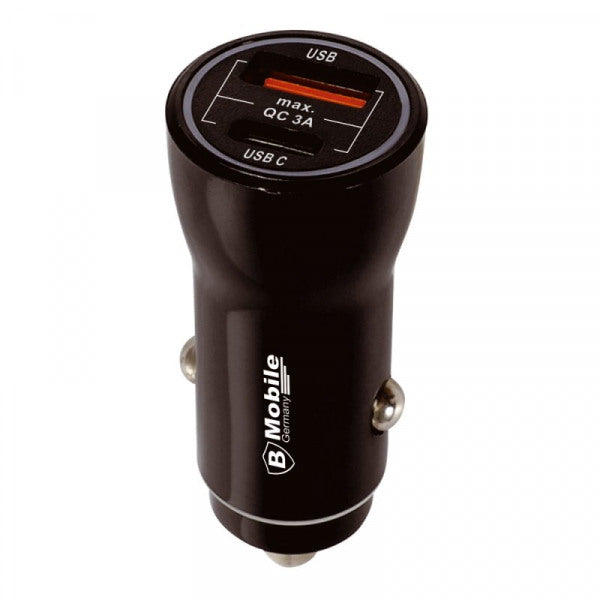 B-Mobile hurtig bilopladeradapter 12V med 1 USB + 1 USB-C