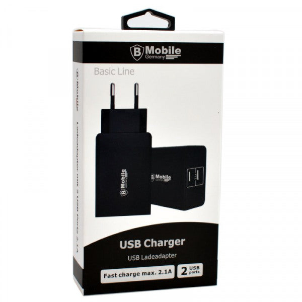 B-Mobile opladningsadapter 230V strømforsyning med 2 USB-porte
