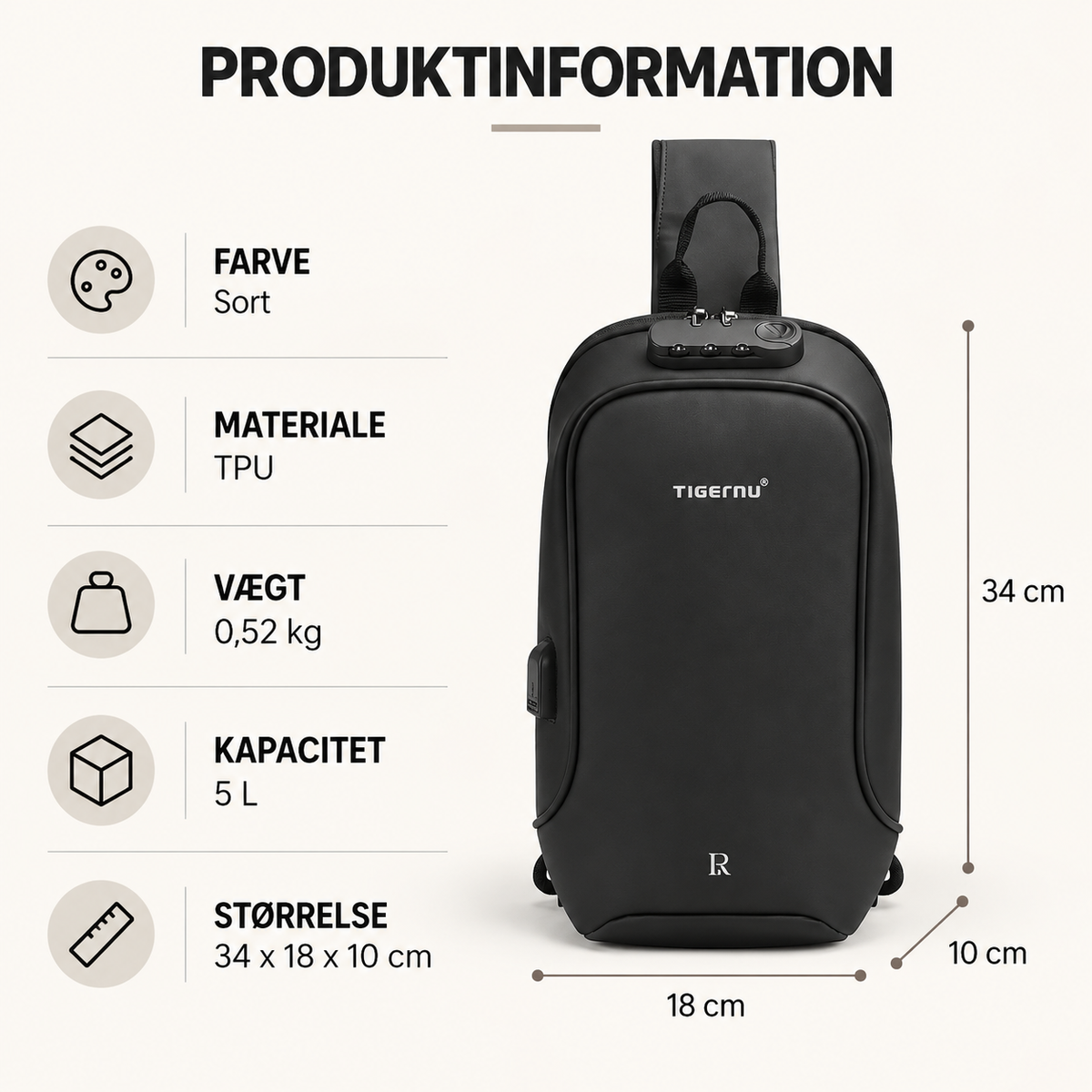 DagPak 5L – Kompakt Brysttaske med TSA-lås