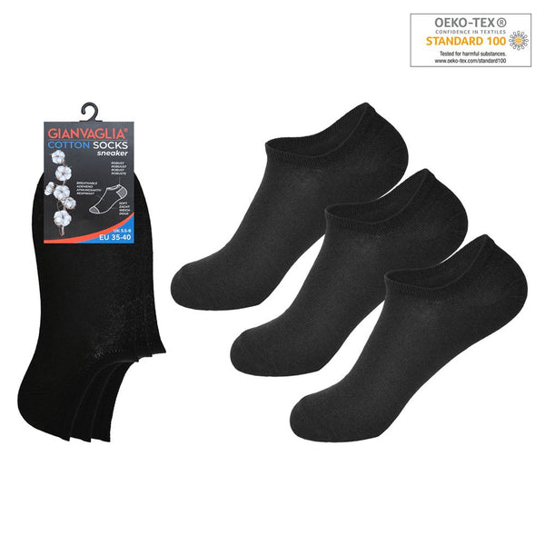 3-Pak Bomuld Sneaker Sokker Unisex SK-500-SORT og Hvid