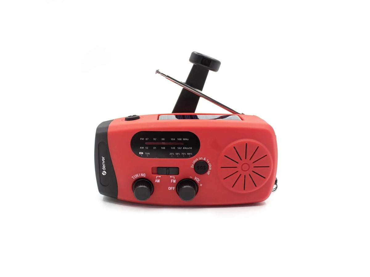 DENVER SCR-2007 - Emergency Radio - Solar - Dynamo - 2000 mAh Powerbank - FM - FM - Mono - Rød