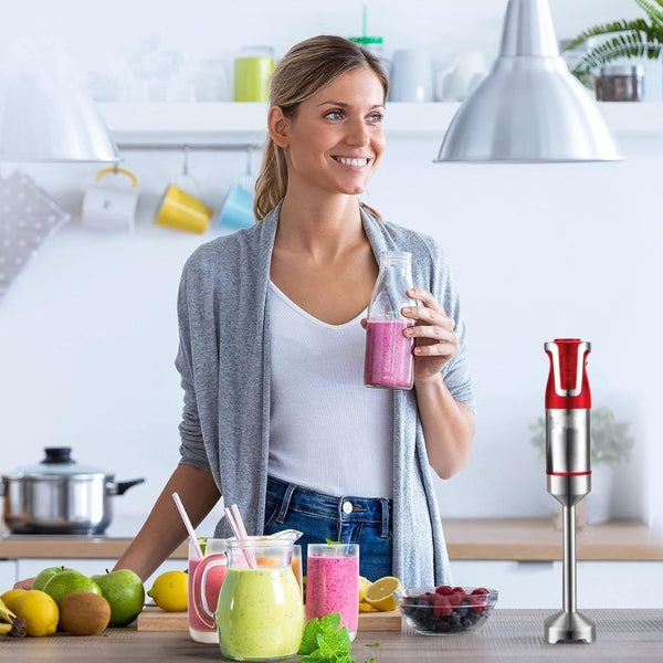 Royalty Line RL-ESMS800BLK: 3-i-1 stavblendersæt - Powerpisker, dykblender, hakker - sort/rød