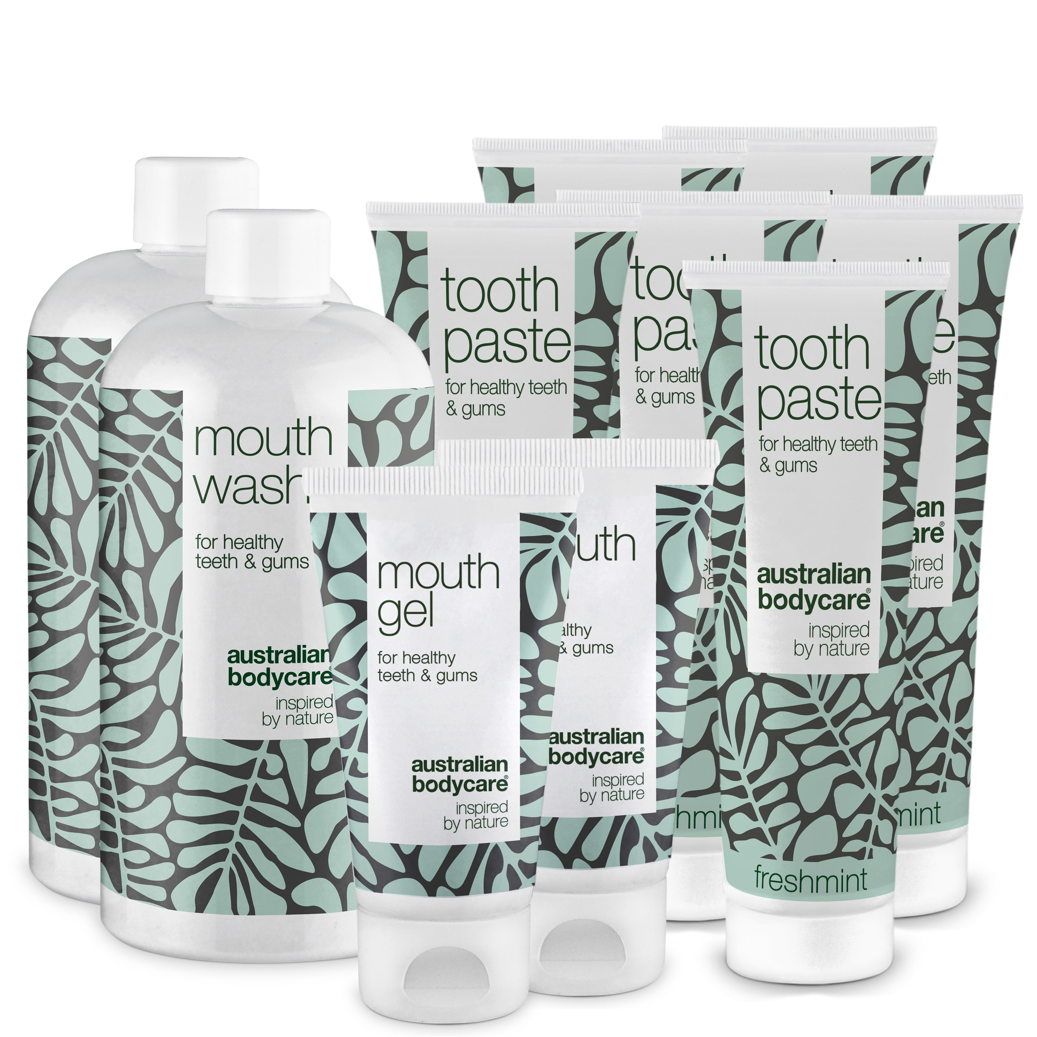 XL Mundpakken med Tea Tree Oil mundprodukter — 10 mundprodukter til pleje ved paradentose, svamp og blødende tandkød