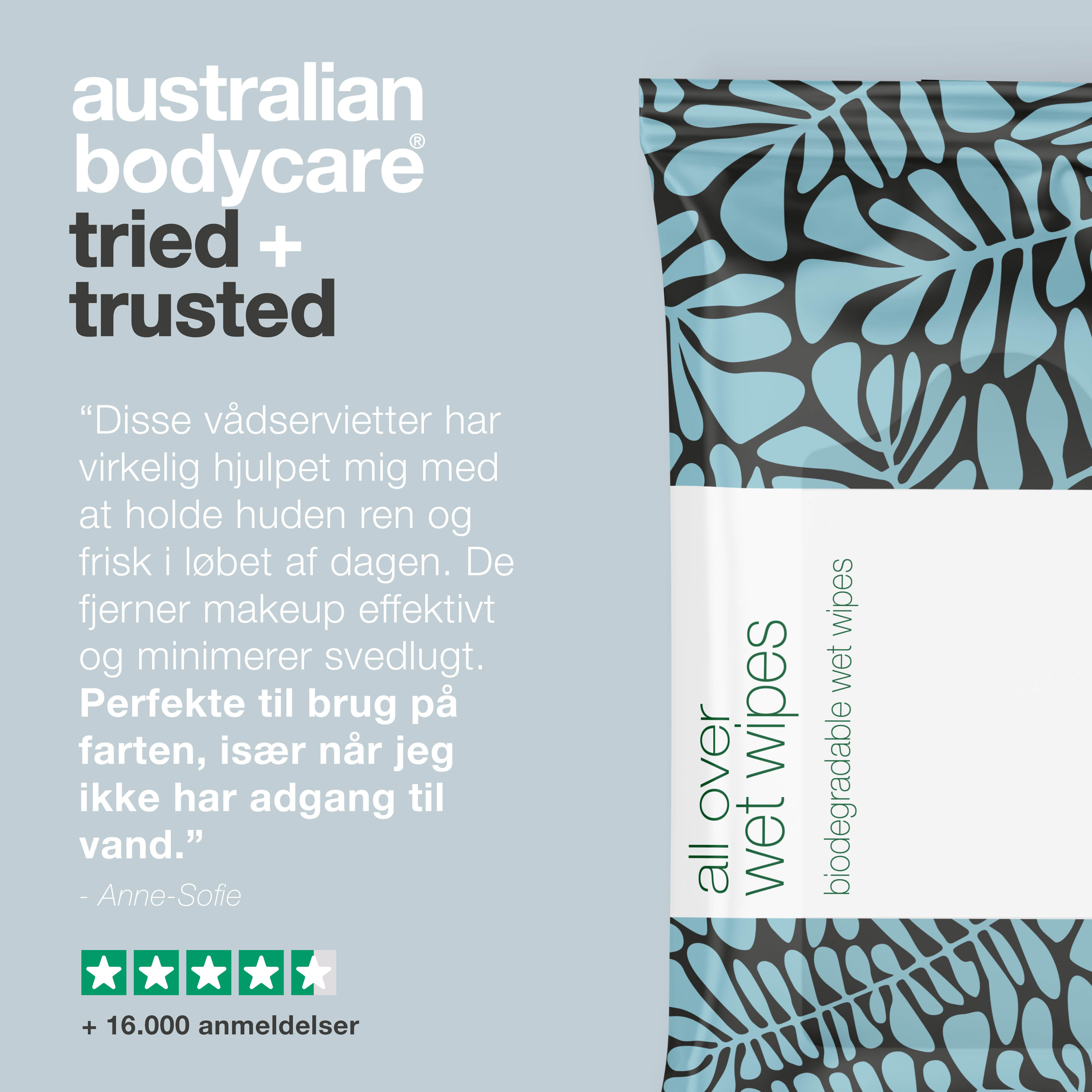 Vådservietter med Tea Tree Oil (24 stk.) — Bionedbrydelige, Renser og Opfrisker effektivt huden på kroppen