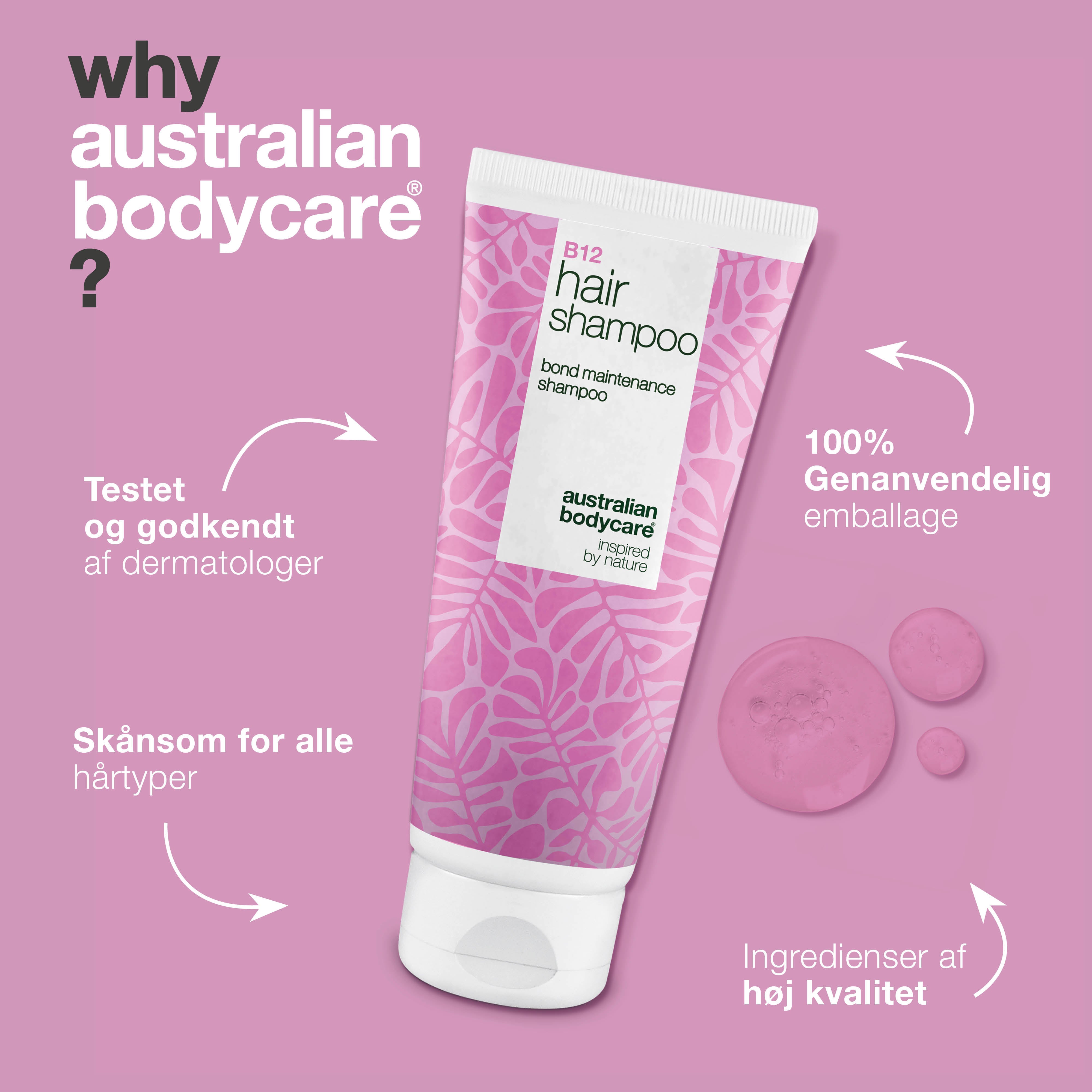 Vitamin B12 Hårshampoo – styrker og reparerer skadet hår — Vitamin B12 Hårshampoo plejer tørt, svækket hår og beskytter med bond-effekt. Beriget med Vitamin B12, Elaya Renova™ og Glycerin.