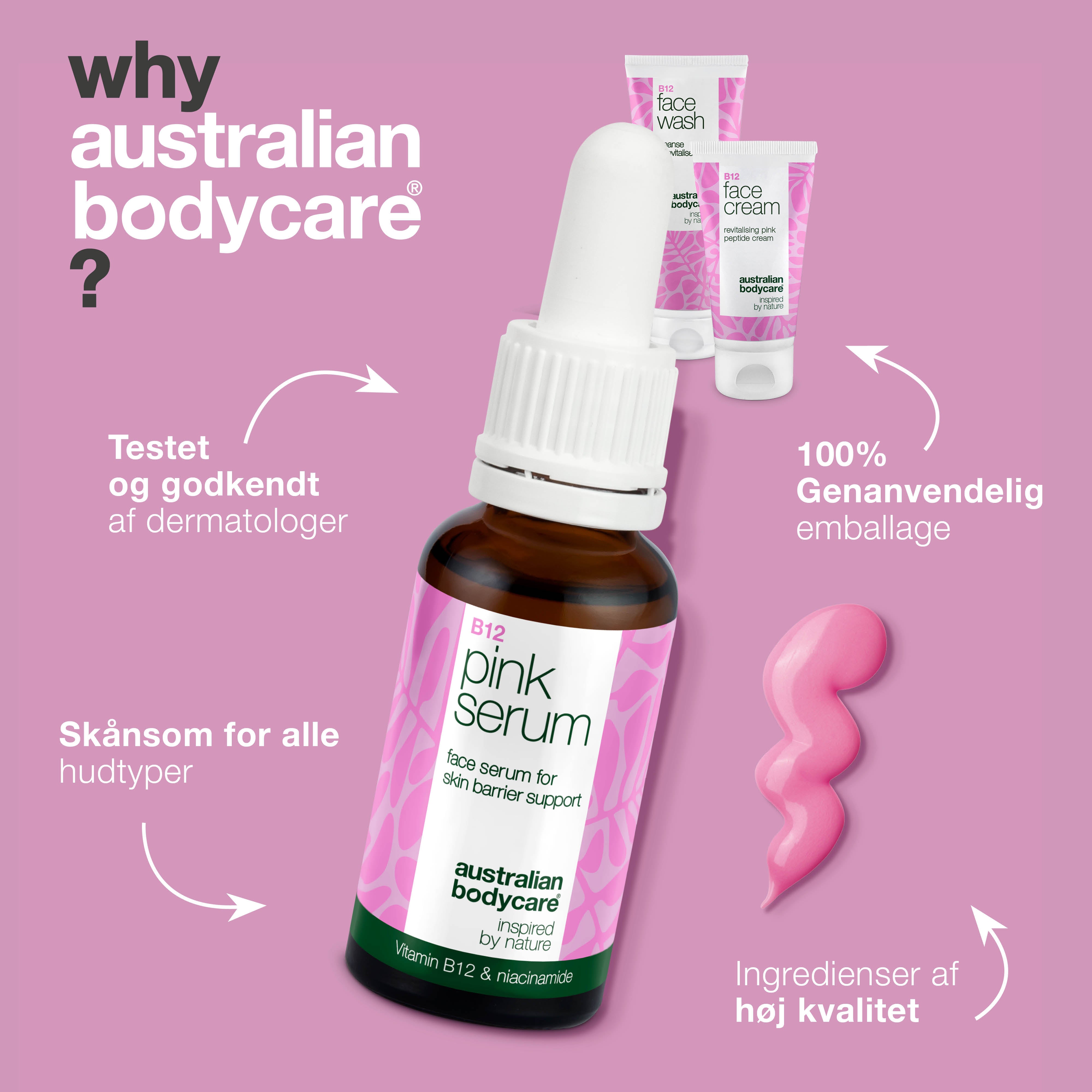 Hudplejesæt med B12 – Ansigtsrens, Serum og Ansigtscreme — Hudplejesæt med B12 for glat og sund hud. Indeholder rens, serum og creme til daglig fugt og pleje.