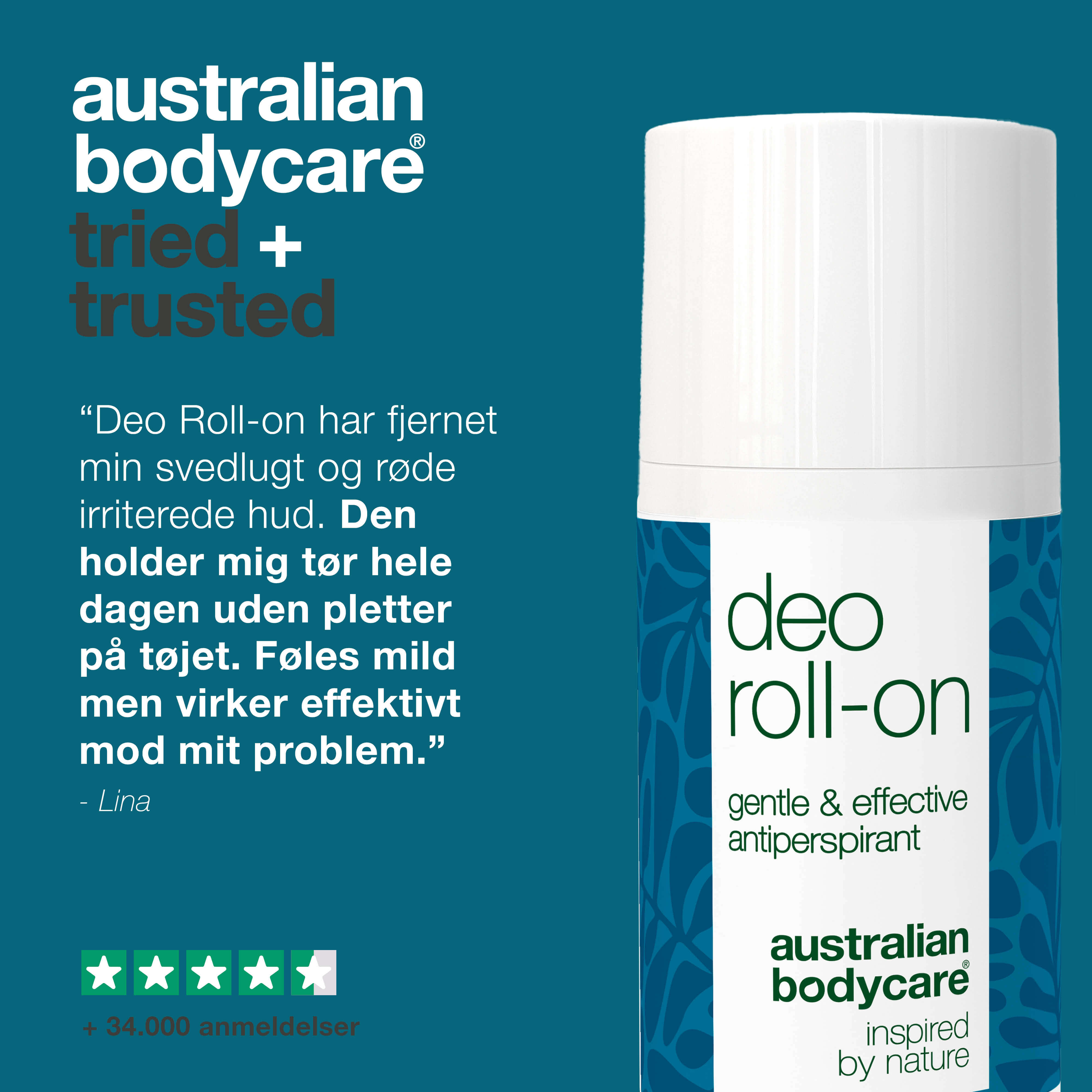 Antiperspirant roll-on mod sved og lugt hele dagen — Blokerer sveden, fjerner lugten og holder tøjet fri for skjolder – så du kan føle dig frisk hele dagen.