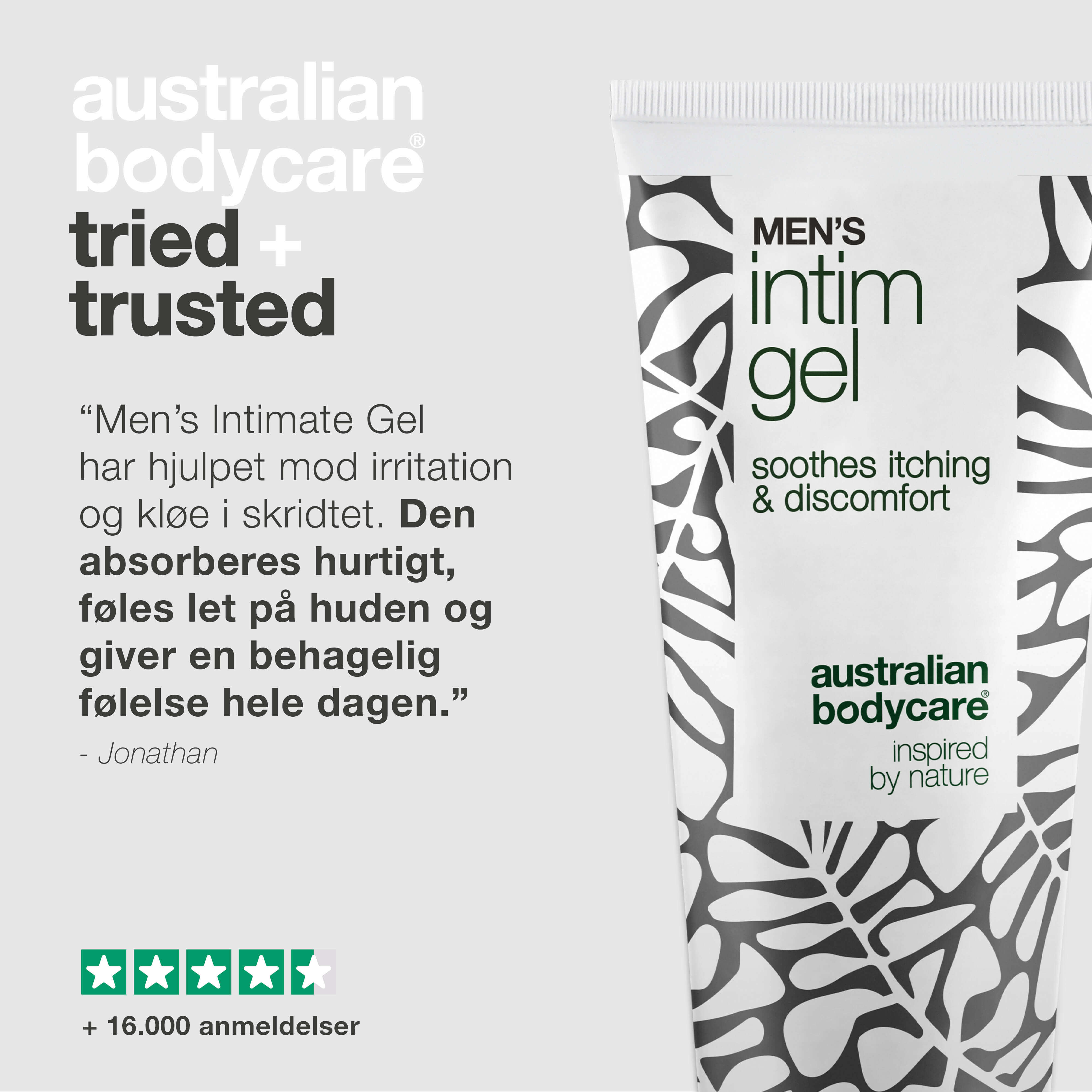Men’s Intimate Gel – Mod kløe og irritation i intimområdet — Slip for kløe og ubehag med Men’s Intimate Gel. Holder huden frisk og velplejet med en hurtigt absorberende, ikke-fedtet formel
