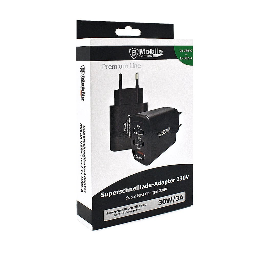 B-Mobil Hurtigopladeradapter 230V 1 USB + 2 USB-C porte