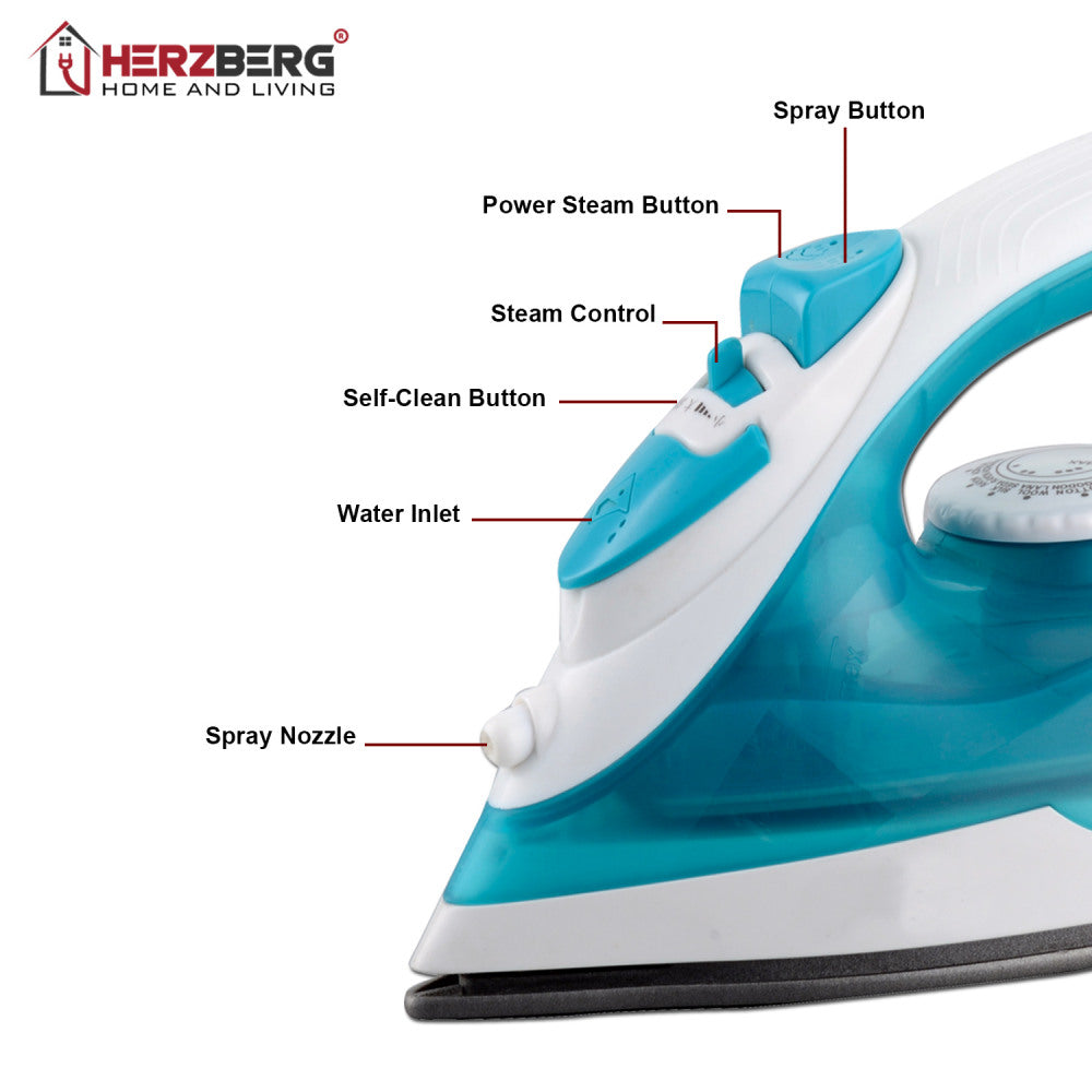 Herzberg HG-8038: Dampstrygejern 1400W - Turkis