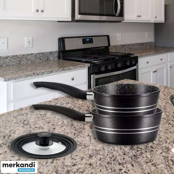 Royalty Line RL-FS2M: 3-delt grydesæt med marmorbelægning, sort/silver