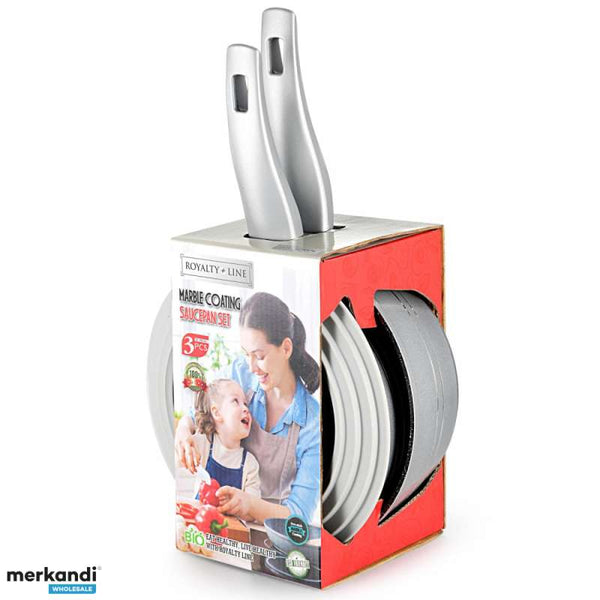 Royalty Line RL-FS2M: 3-delt grydesæt med marmorbelægning, sort/silver