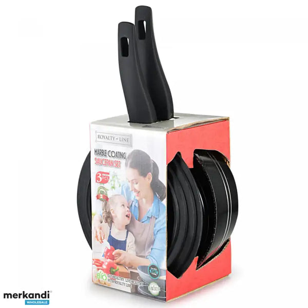 Royalty Line RL-FS2M: 3-delt grydesæt med marmorbelægning, sort/silver