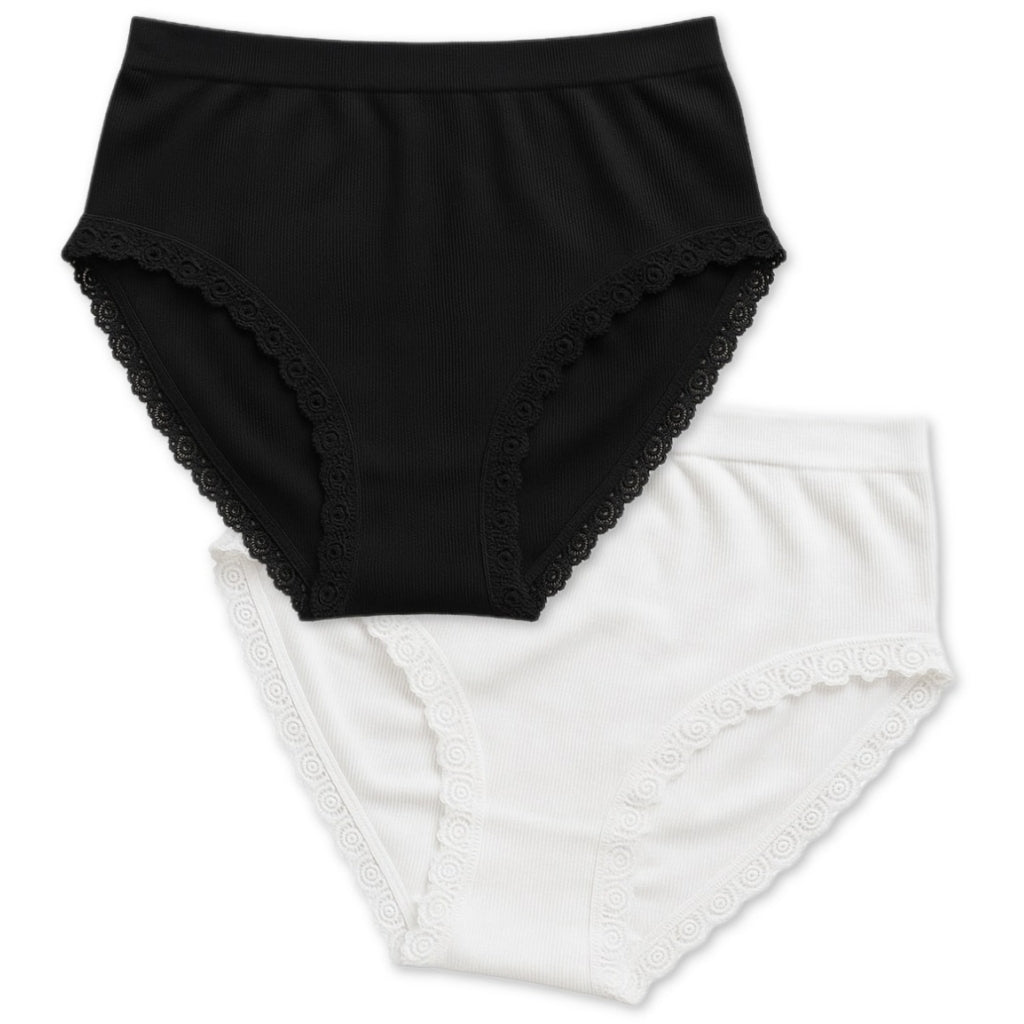 Vanting Seamless Bikini Brief W. Lace Hvid/Sort 3-pak