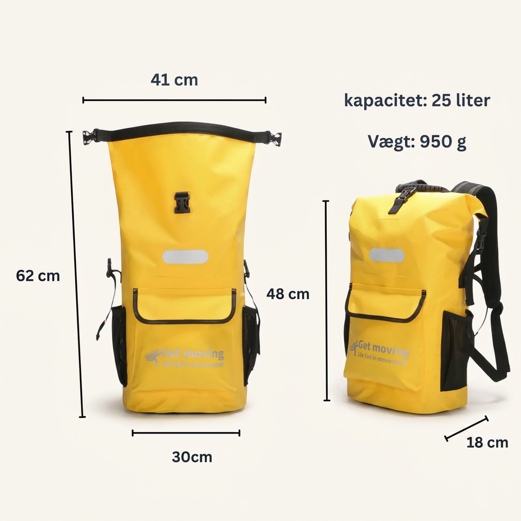 Hverdagsrygsæk 25L Basic – Fuldt Vandtæt Rolltop Rygsæk