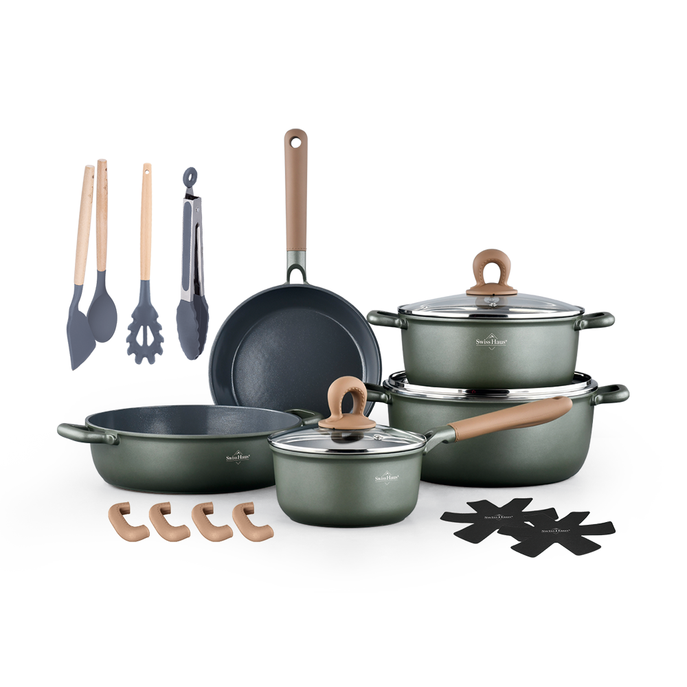 SWISS HAUS - SH-ZL3018- 18 dele Grydesæt - Alle varmekilder inklusiv induktion - Sapphire™ non-stick belægning