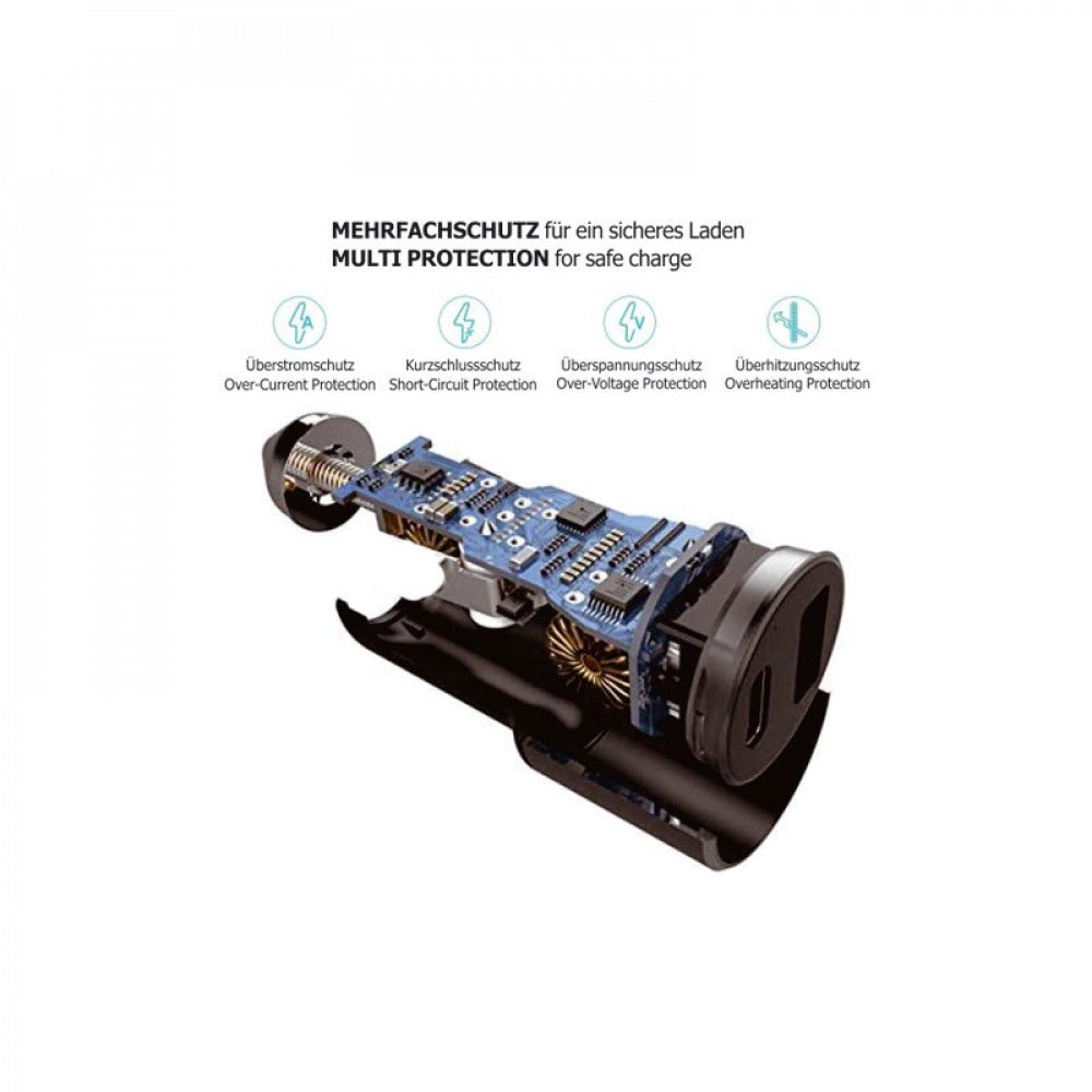 B-Mobile hurtig bilopladeradapter 12V med 1 USB + 1 USB-C