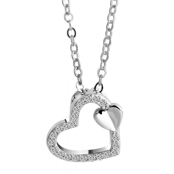 925 / - Halskæde i ægte sølv, hjertevedhæng, zirco